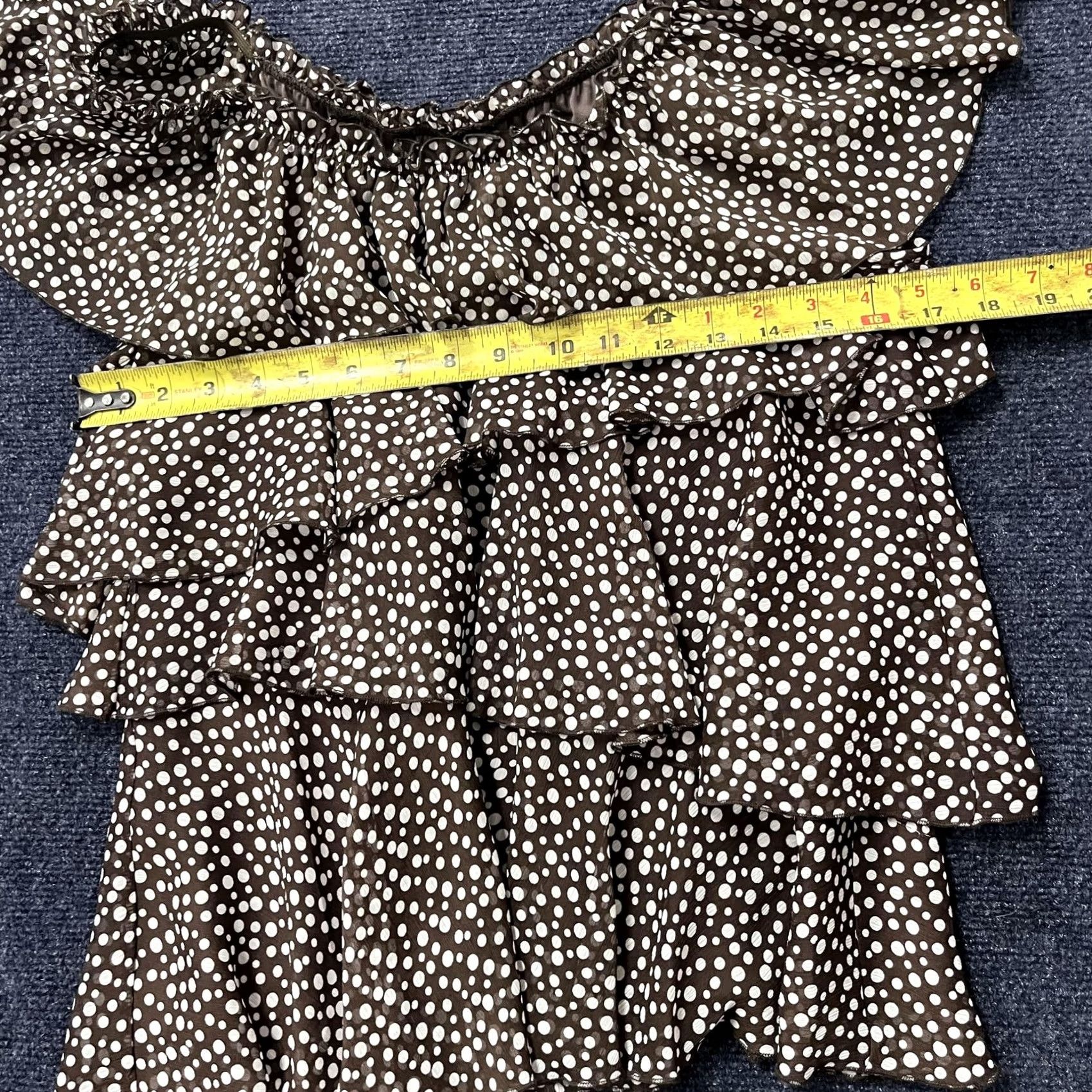 Willi Smith Willi Smith Blouse Womens Medium Brown Polka Dot Off Shoulder Ruffle Chiffon Top Size M / US 6-8 / IT 42-44 - 6 Thumbnail