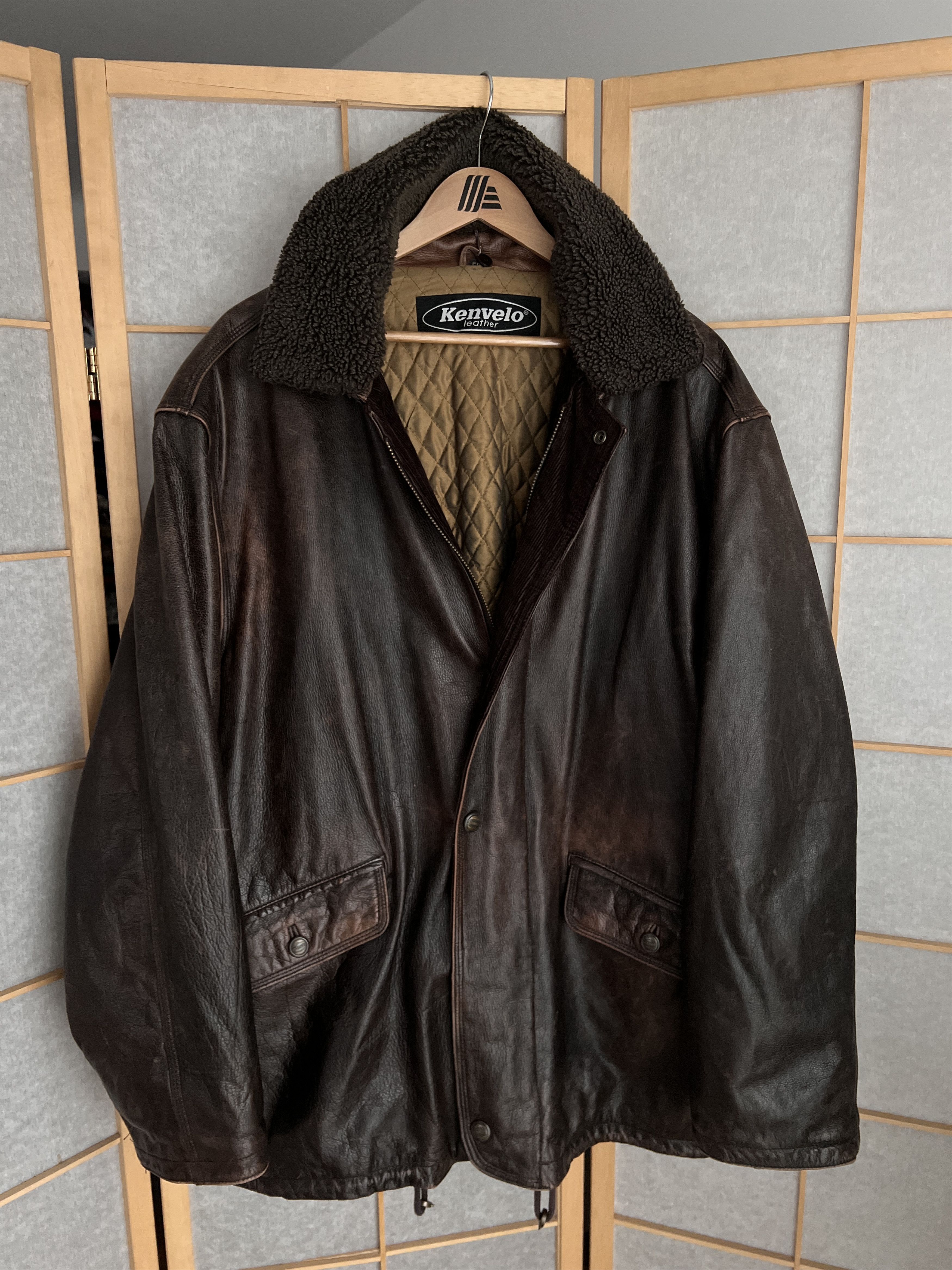 Other Crazy fit! VTG 90s Leather long hard coat jacket fur collar Size US XL / EU 56 / 4 - 17 Thumbnail
