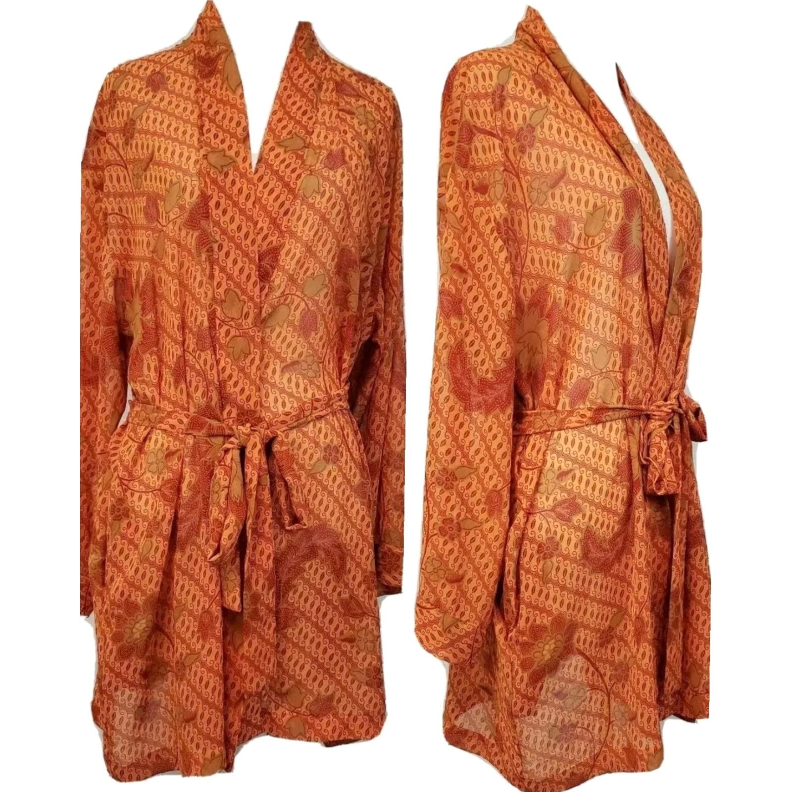Victoria's Secret Victoria’s Secret Robe Women One Size Orange Floral Sheer Belted Pockets Kimono Loungewear Belted Lightweight Pockets OS Size ONE SIZE - 2 Thumbnail