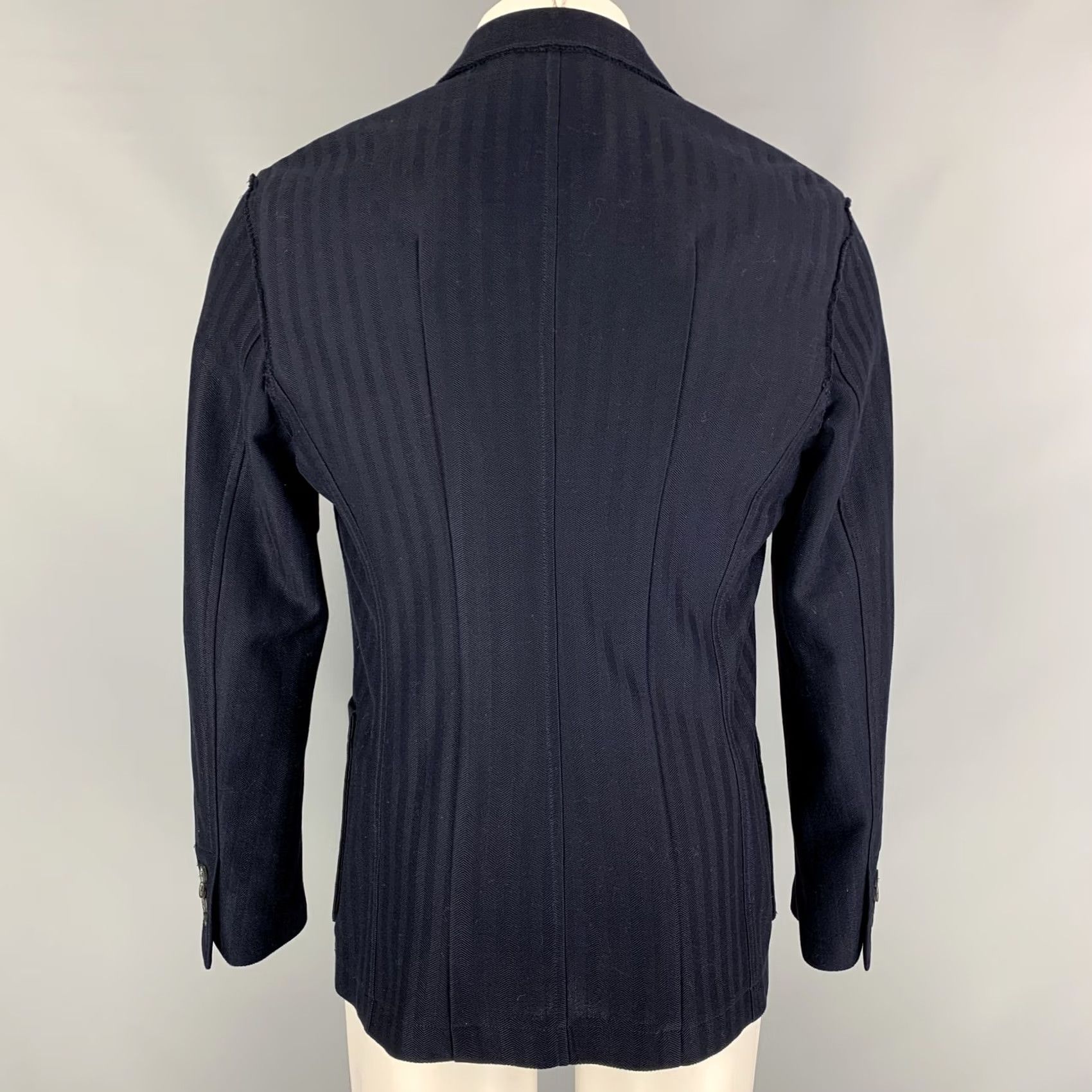 Lanvin LANVIN Sport Coat Navy Herringbone Cotton Notch Lapel Size 42 Mens Regular Jacket Size US XS / EU 42 / 0 - 3 Thumbnail