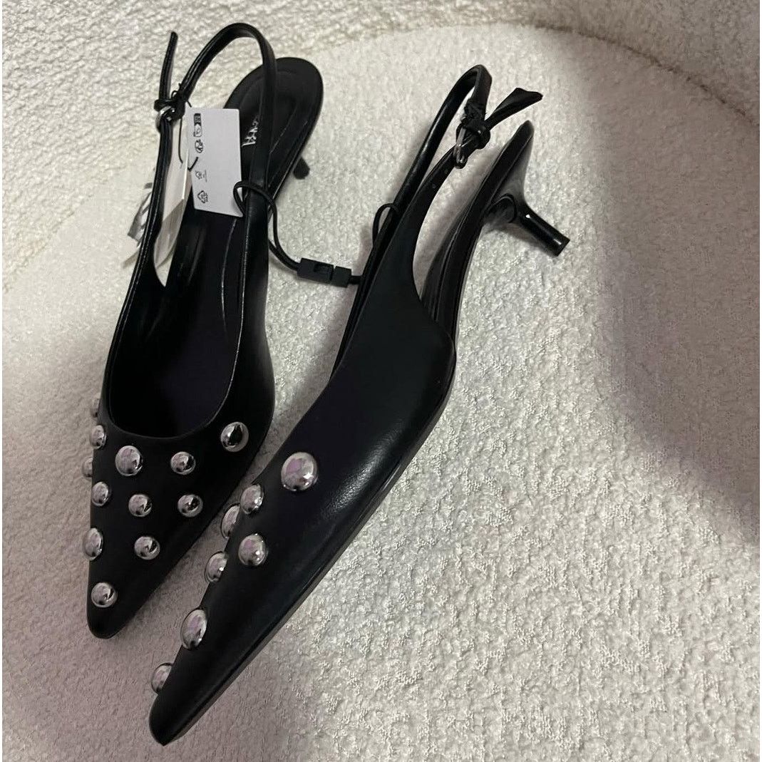 Zara Zara Studded Pointed Toe Slingback Kitten Heels NWT Size US 8 / IT 38 - 16 Thumbnail