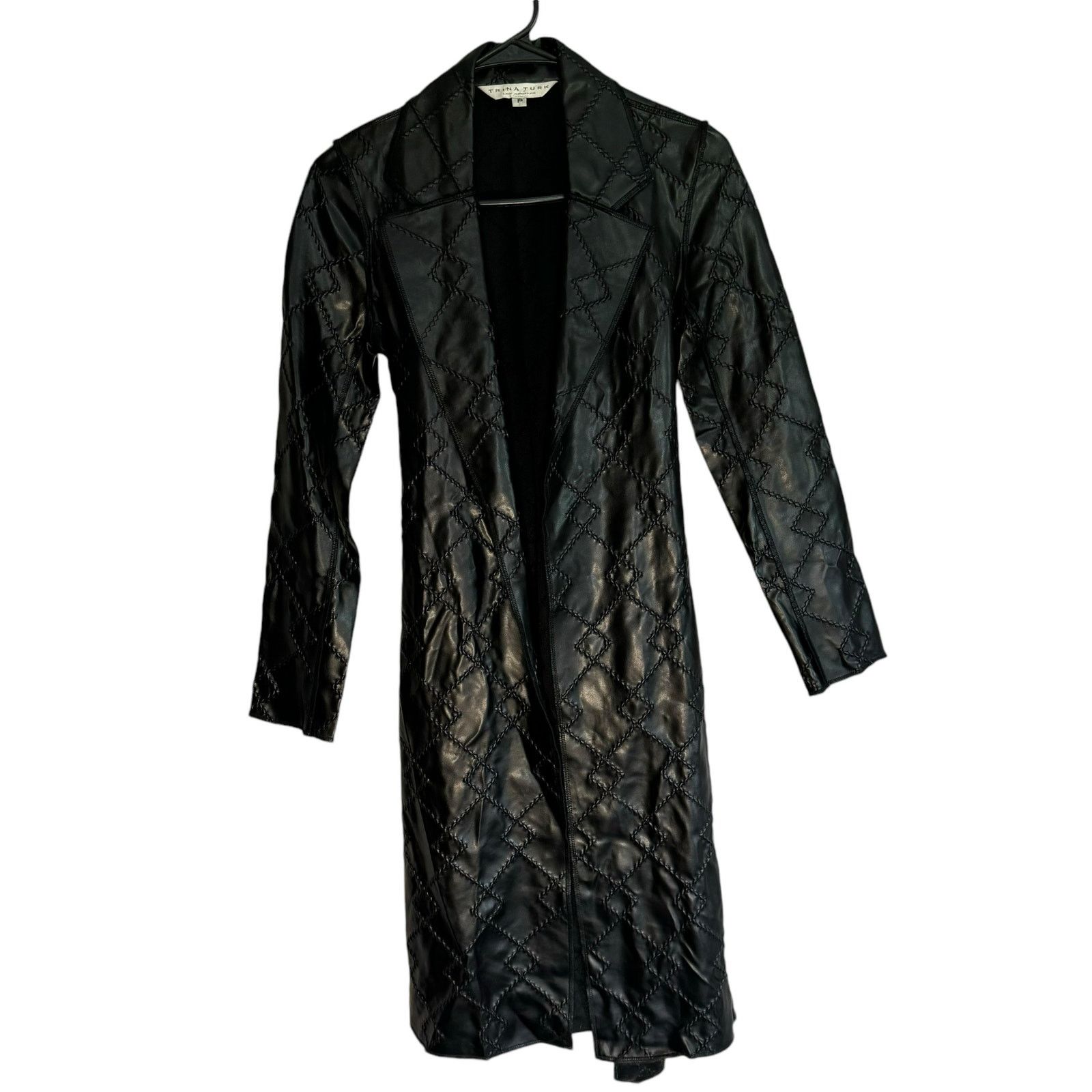 Trina Turk Petite Black Quilted Long Jacket Designer Matrix