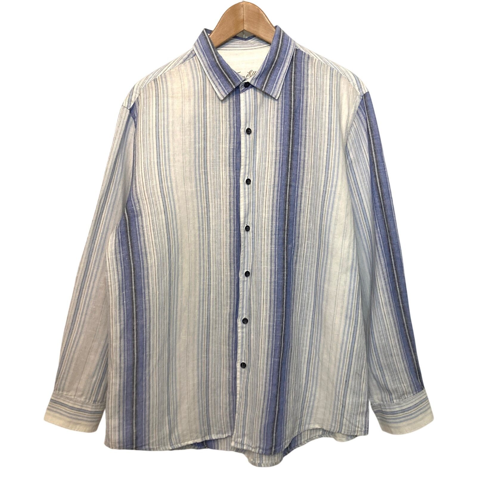 Tasso Elba Tasso Elba Linen Cotton Blue White Stripe Button Dress Shirt