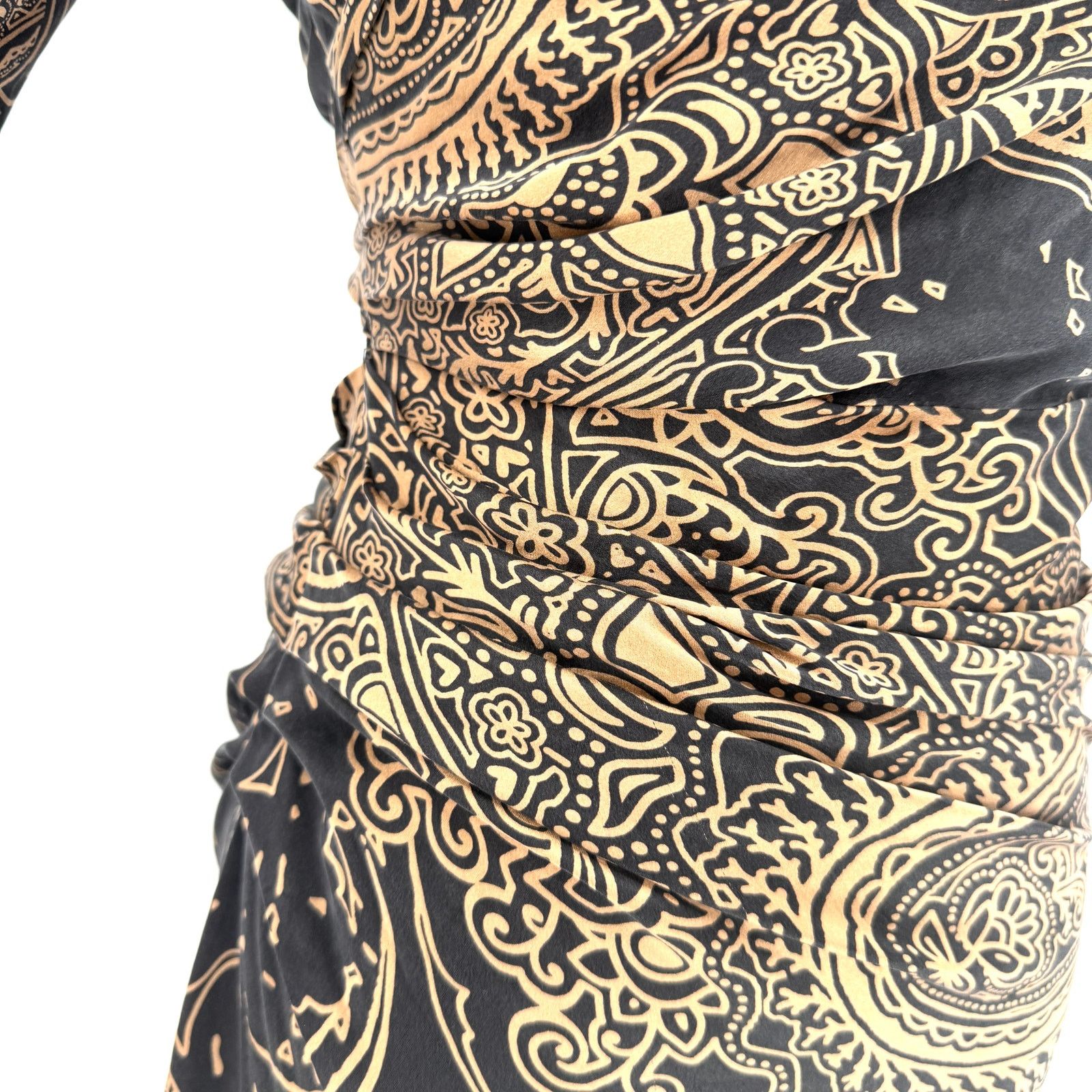 Etro Vintage Y2K Black Copper Silk Stretch Ruched Paisley Dress Size XS / US 0-2 / IT 36-38 - 4 Thumbnail