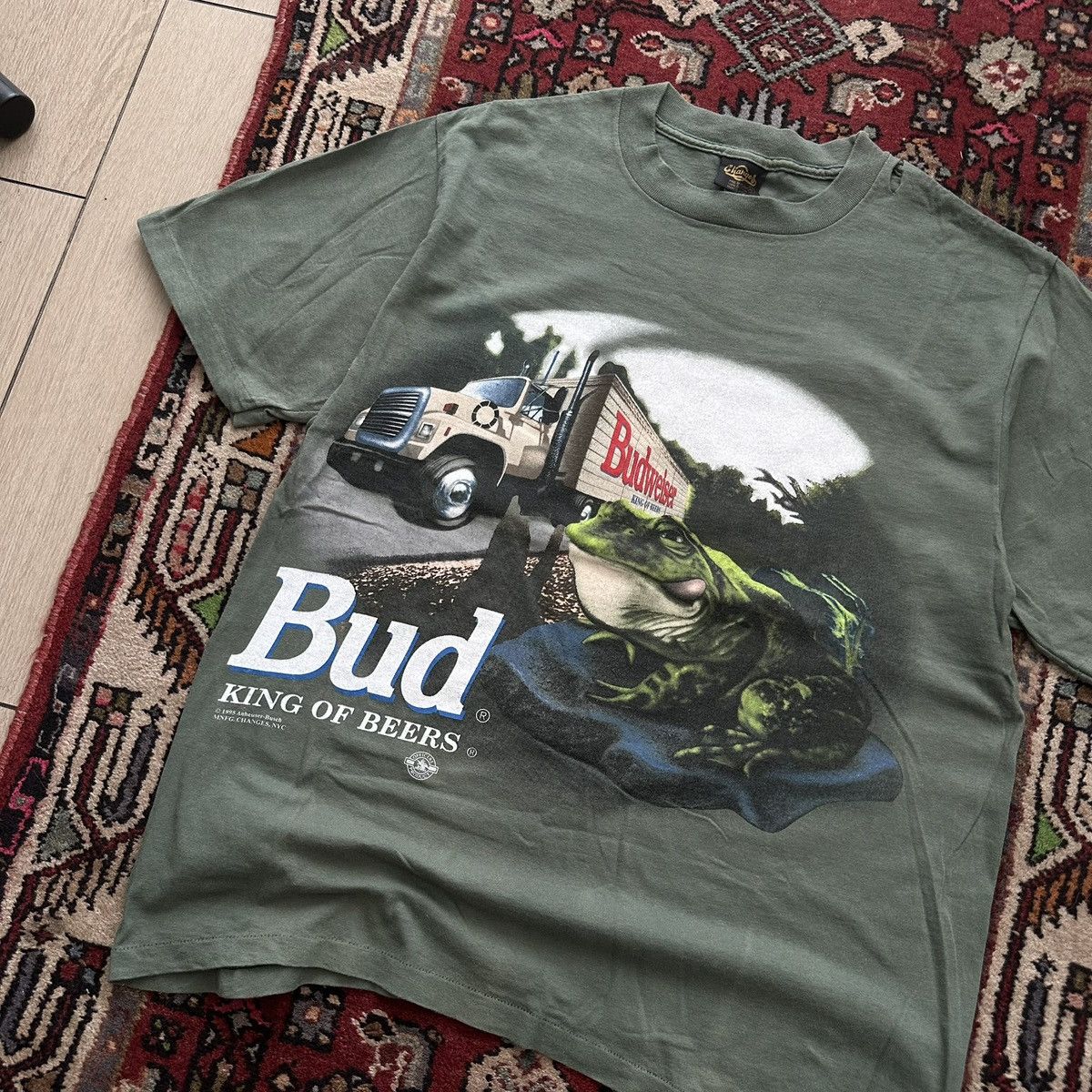 Vintage Vintage 1995 Budweiser Frog T-Shirt Double Sided Beer Promo Size US XL / EU 56 / 4 - 2 Thumbnail