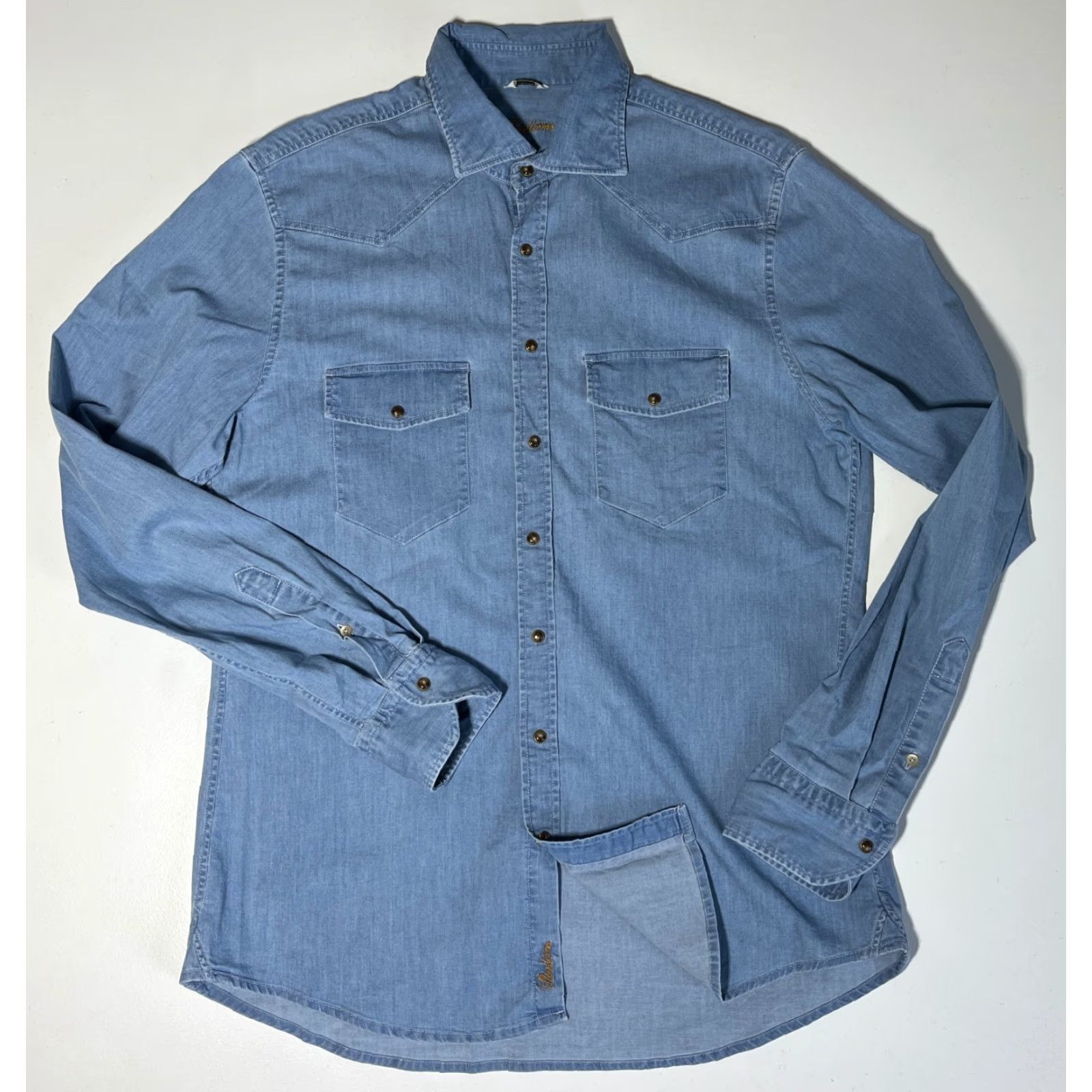 Vintage VINTAGE Stenstroms Denim Pearl Snap Western Shirt Mens L Blue Cotton Denim Pocket Buttons Western Theme Size US L / EU 52-54 / 3 - 4 Thumbnail