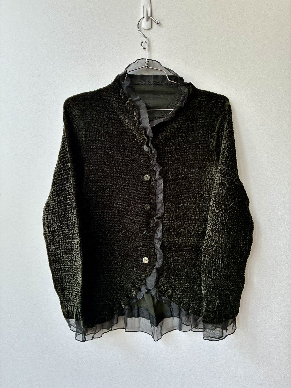Pleats Please Issey Miyake Yoshiki Hishinuma Rare Vintage Velvet Lace Fringe Cardigan Size M / US 6-8 / IT 42-44 - 2 Thumbnail