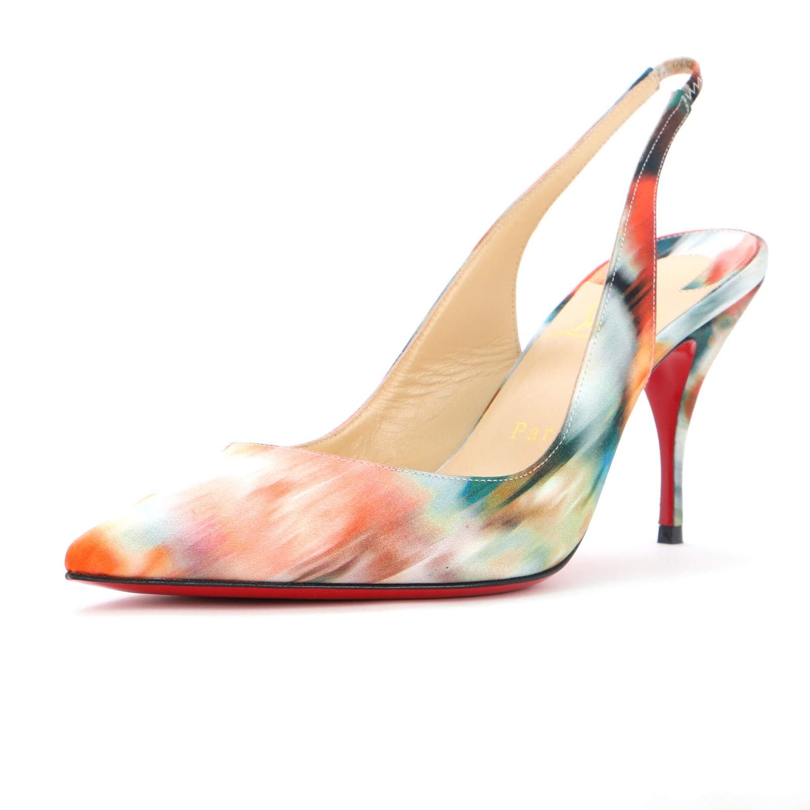 image of Christian Louboutin Women's Clare Slingback Pumps Printed Satin None Shoes (Size 7)