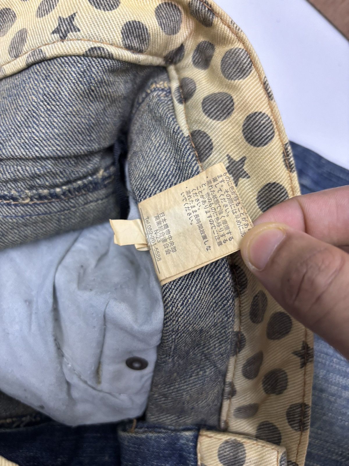 If Six Was Nine Vintage Double Waist Polkadot Mud Wash Distressed Denim Jean Size US 30 / EU 46 - 10 Thumbnail