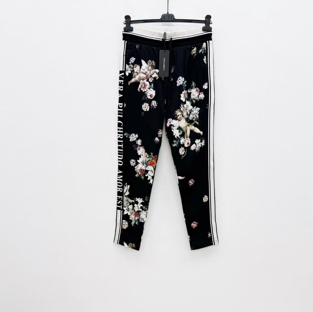 Dolce & Gabbana Black Printed Casual Pants with Angel & Floral Design Size US 34 / EU 50 - 1 Thumbnail