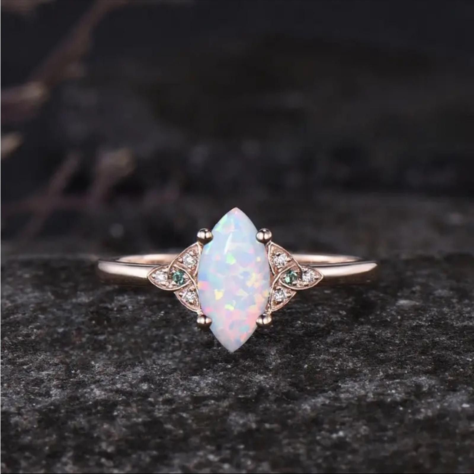 Designer Opal and Crystal Women's Ring Set Size 6 Size ONE SIZE - 5 Thumbnail