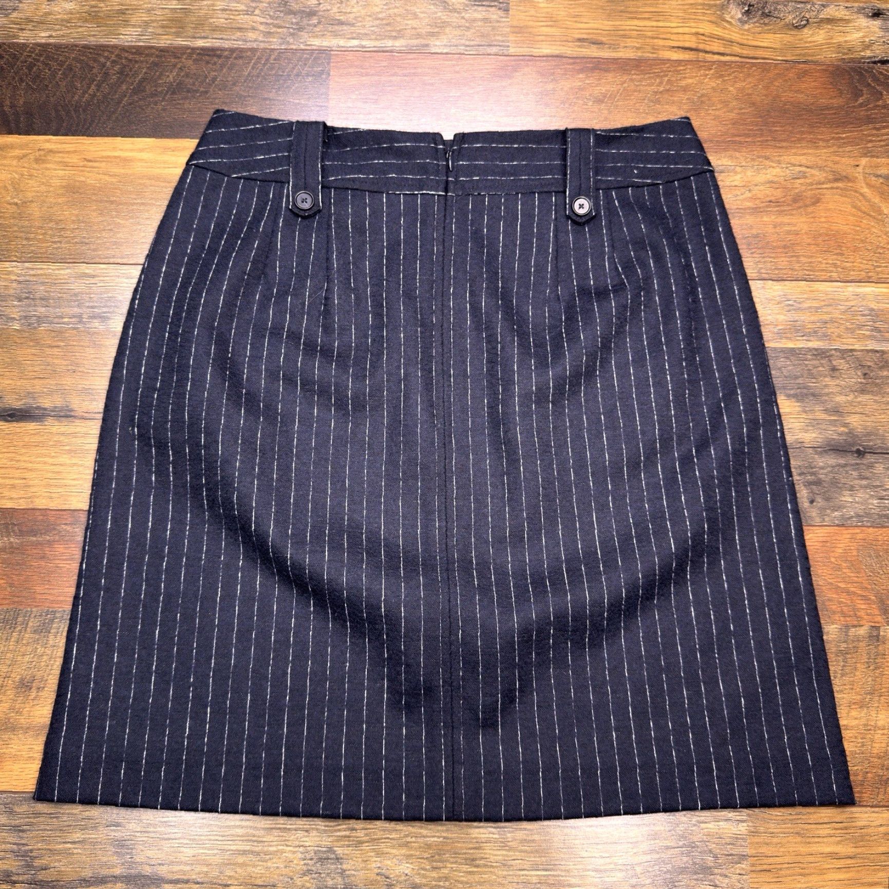 Loft LOFT Skirt Women Pencil 6 Navy Blue Striped Wool Blend Zip Knee Length Pockets Casual Workwear New Size 28" / US 6 / IT 42 - 2 Thumbnail