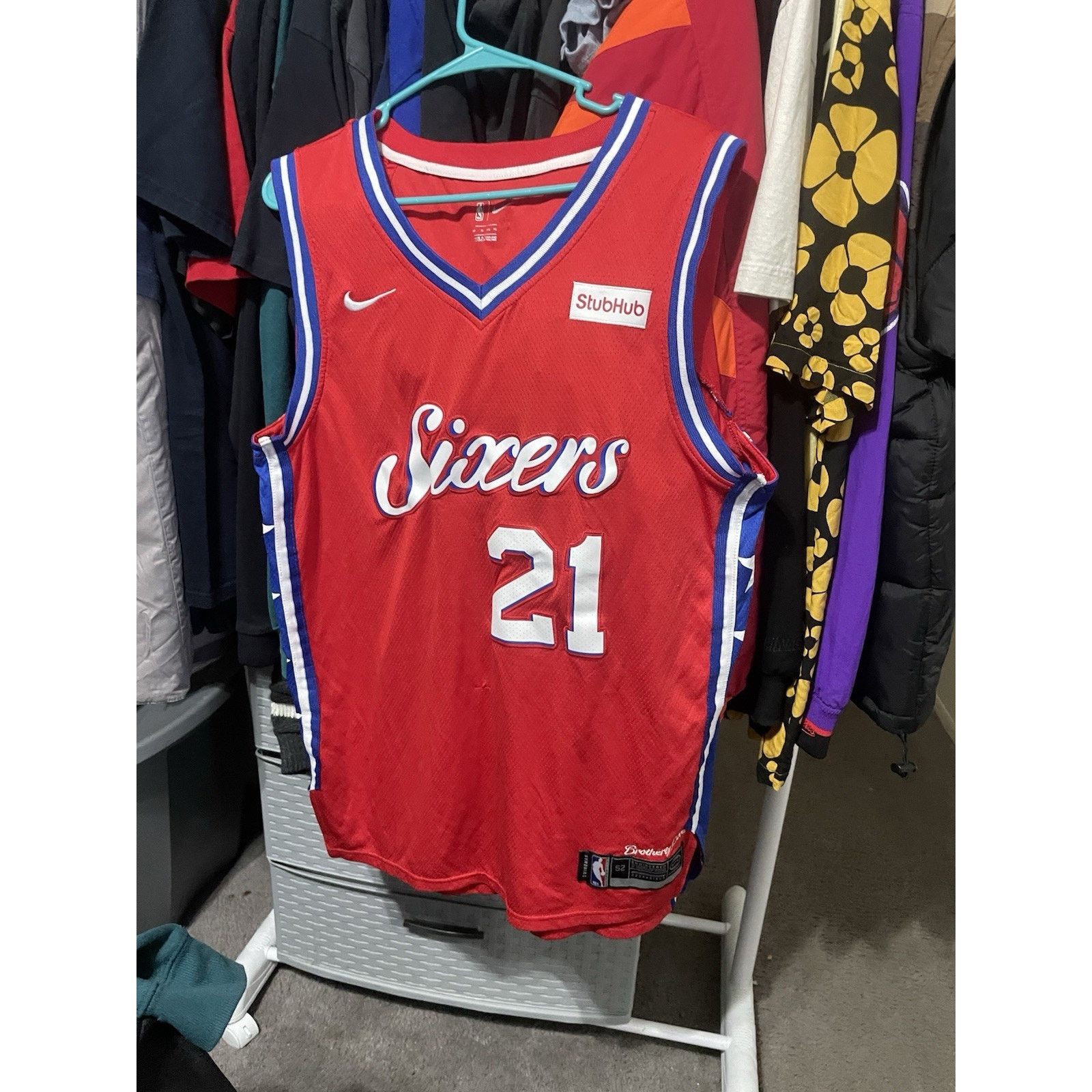 Nike Size XL- Nike 76ers Joel Embiid 21 Red Basketball Jersey Size US XL / EU 56 / 4 - 1 Thumbnail