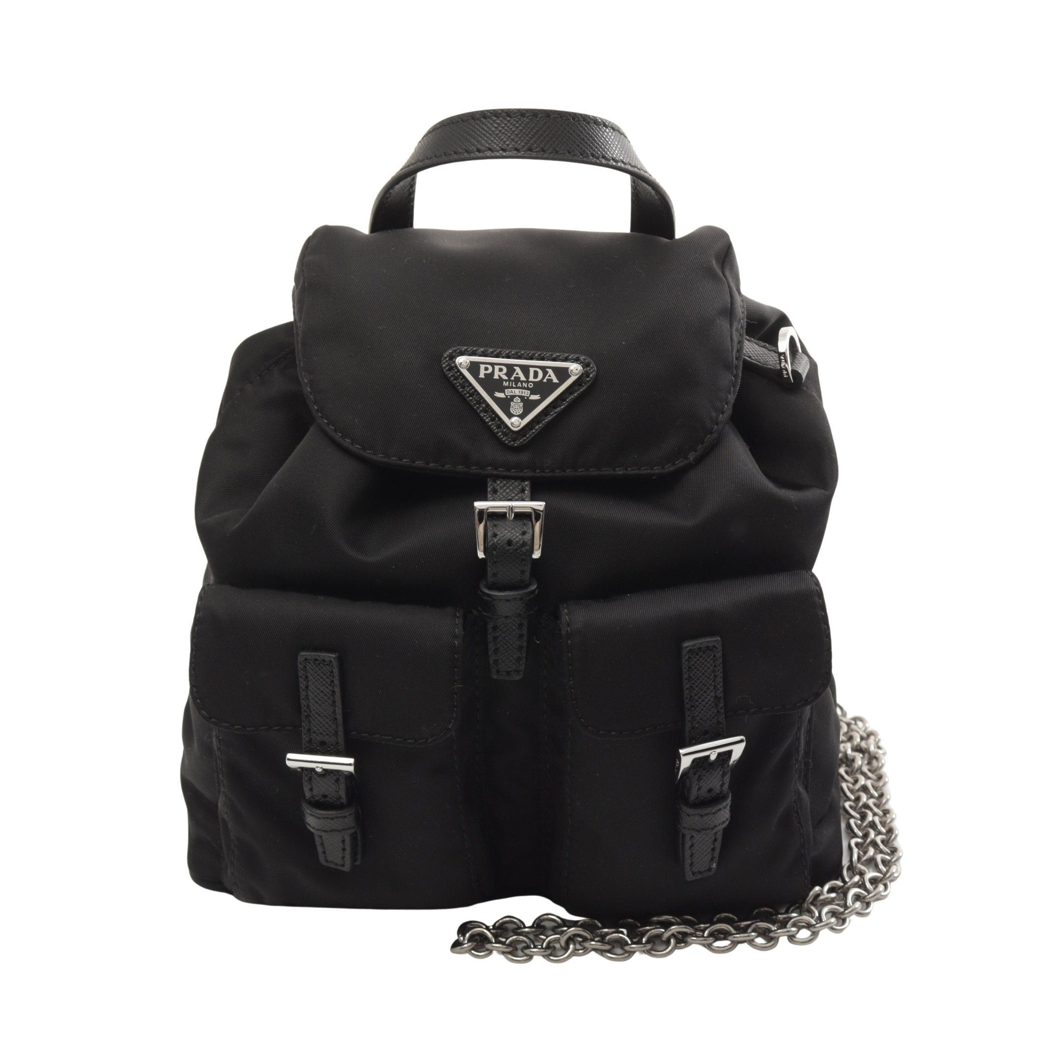 Prada Prada Re-Nylon Chain Shoulder Bag Nylon Saffiano Leather Black Size ONE SIZE - 1 Thumbnail