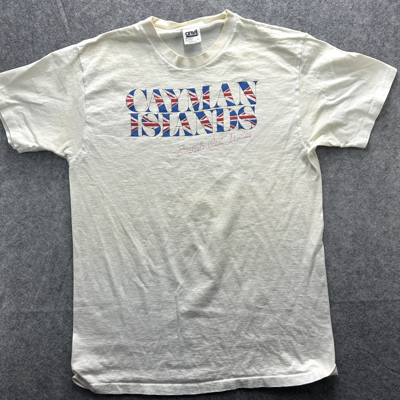 Anvil VINTAGE Anvil Cayman Islands Shirt Mens Large White Graphic Print Travel 90s US Made Crew Neck Short Sleeve Size US L / EU 52-54 / 3 - 2 Thumbnail