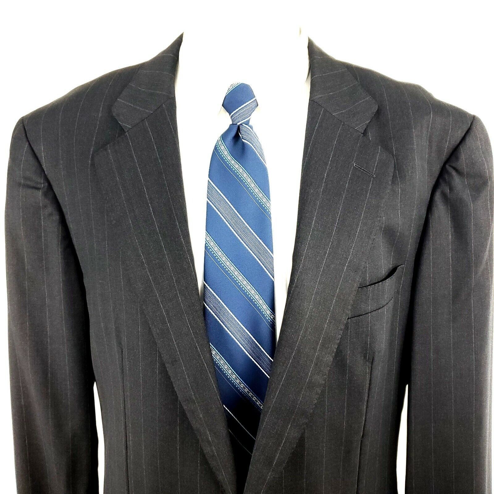 Ermenegildo Zegna Ermenegildo Zegna 44L 2 Button Super 100s Wool Striped Gray Size 44L - 1 Thumbnail