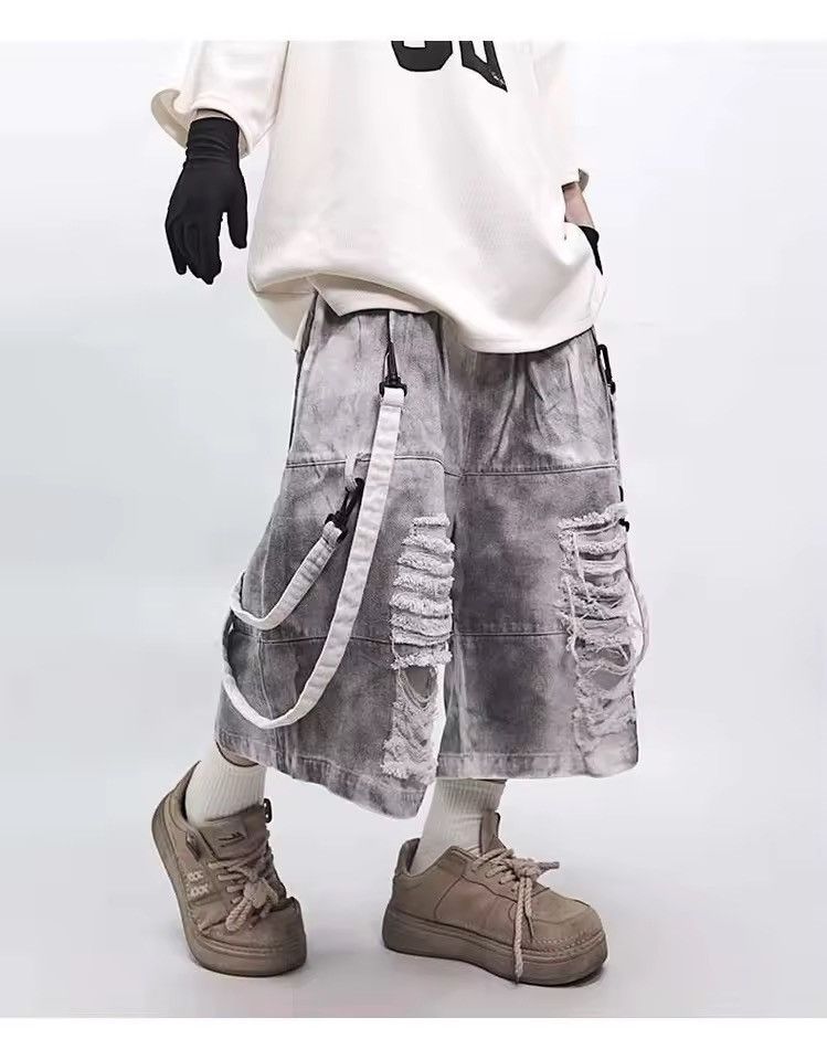 Jean Streetwear Baggy Loose Hole Distressed Design Shorts Size US 36 / EU 52 - 3 Thumbnail