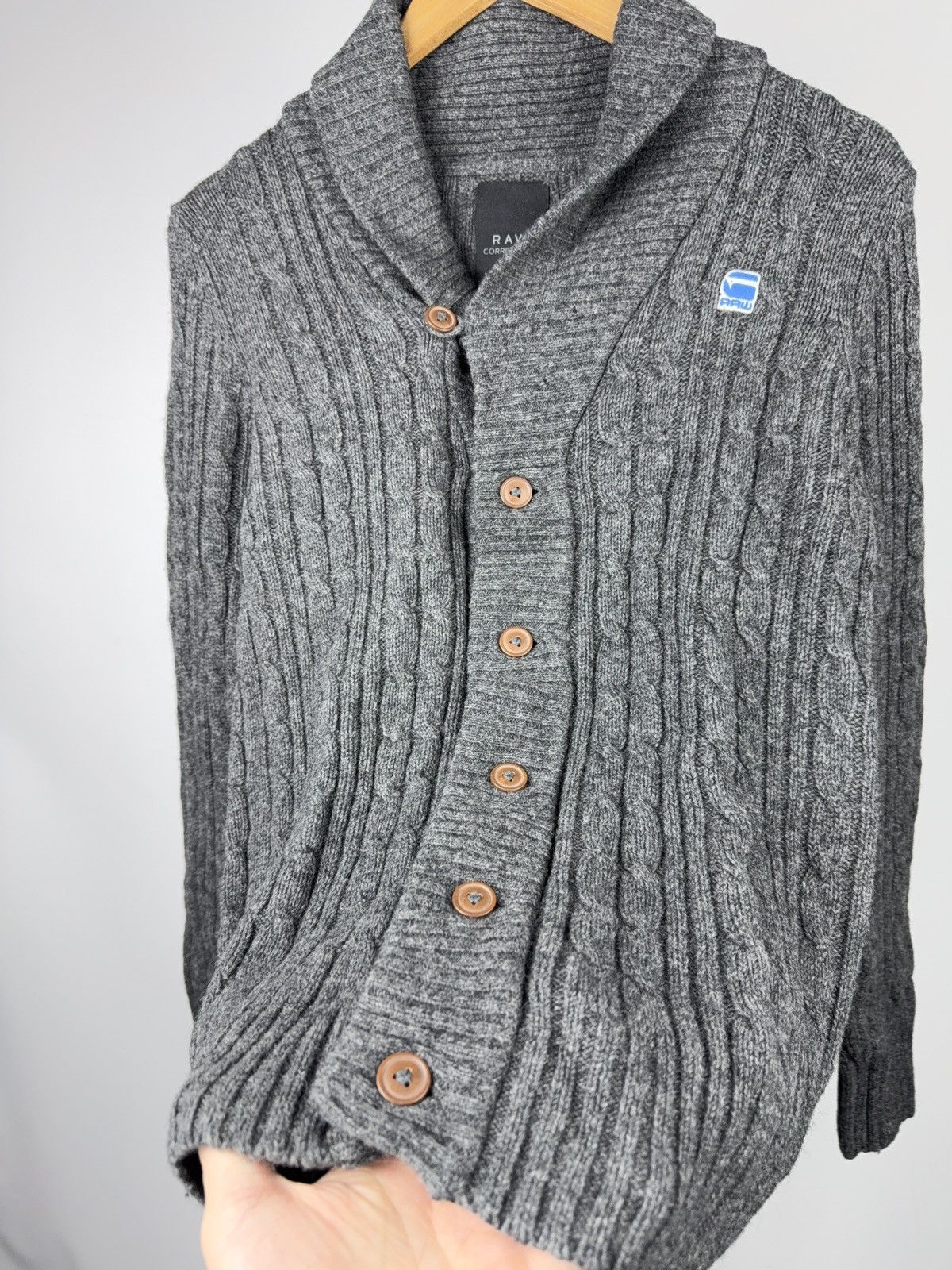 G-Star 00s Y2K G-Star RAW Cable Knit Shawl Cardigan Wool Blend Size US S / EU 44-46 / 1 - 2 Thumbnail