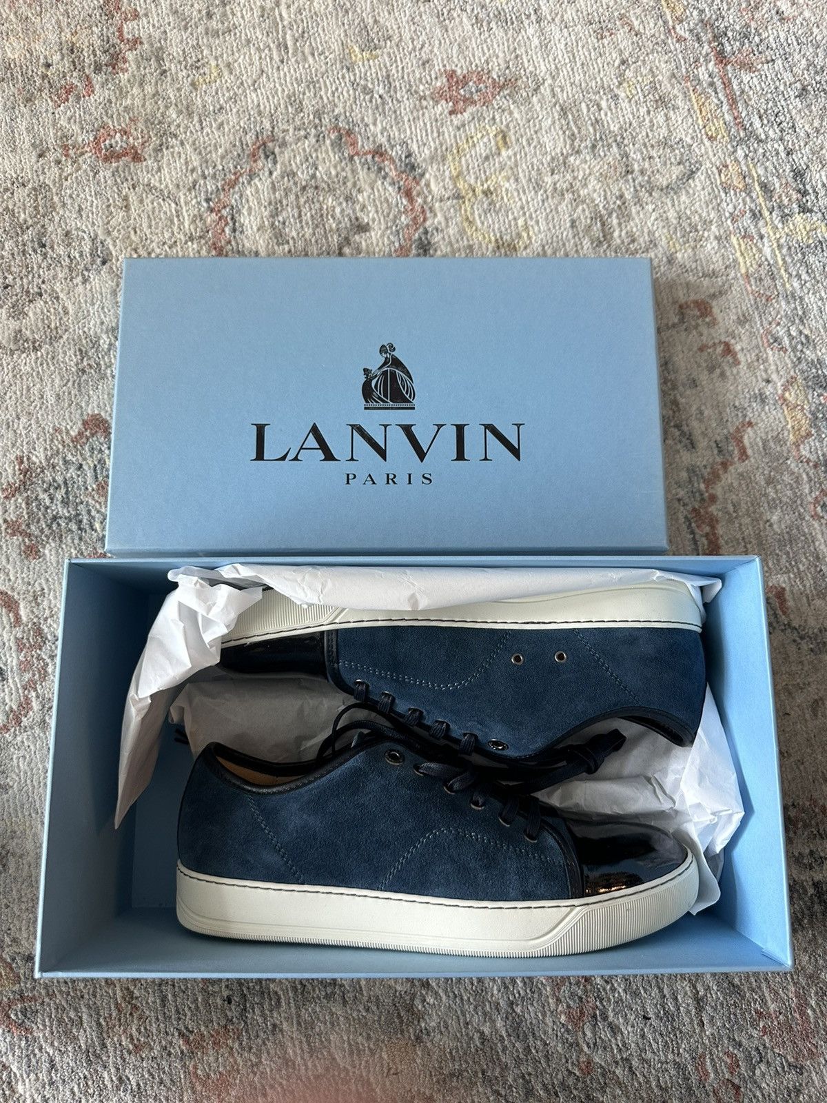 Lanvin Lanvin Men's Patent-Toe Suede Sneaker, Dark Turquoise Size US 8 / EU 41 - 3 Thumbnail