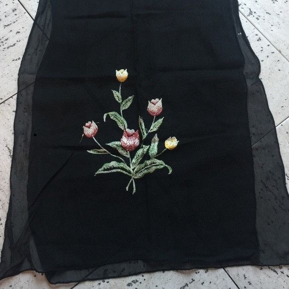 Vintage Vintage Black Crepe Flowered Long Scarf Size ONE SIZE - 1 Thumbnail