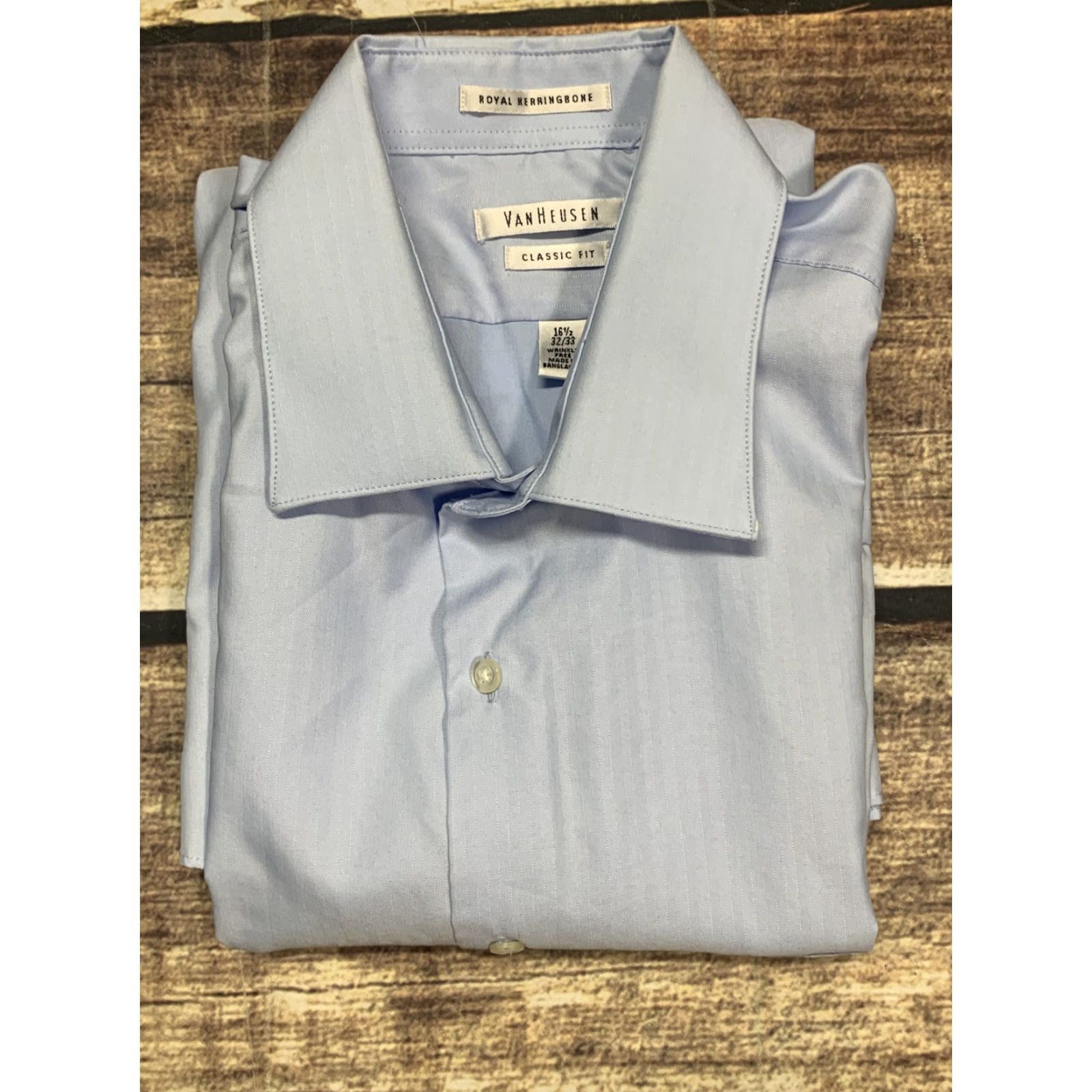 Van Heusen Van Heusen Blue Long Sleeve Men Dress Shirt Wrinkle Free Fitted 16 1/2 32/33 Size 42R - 8 Thumbnail