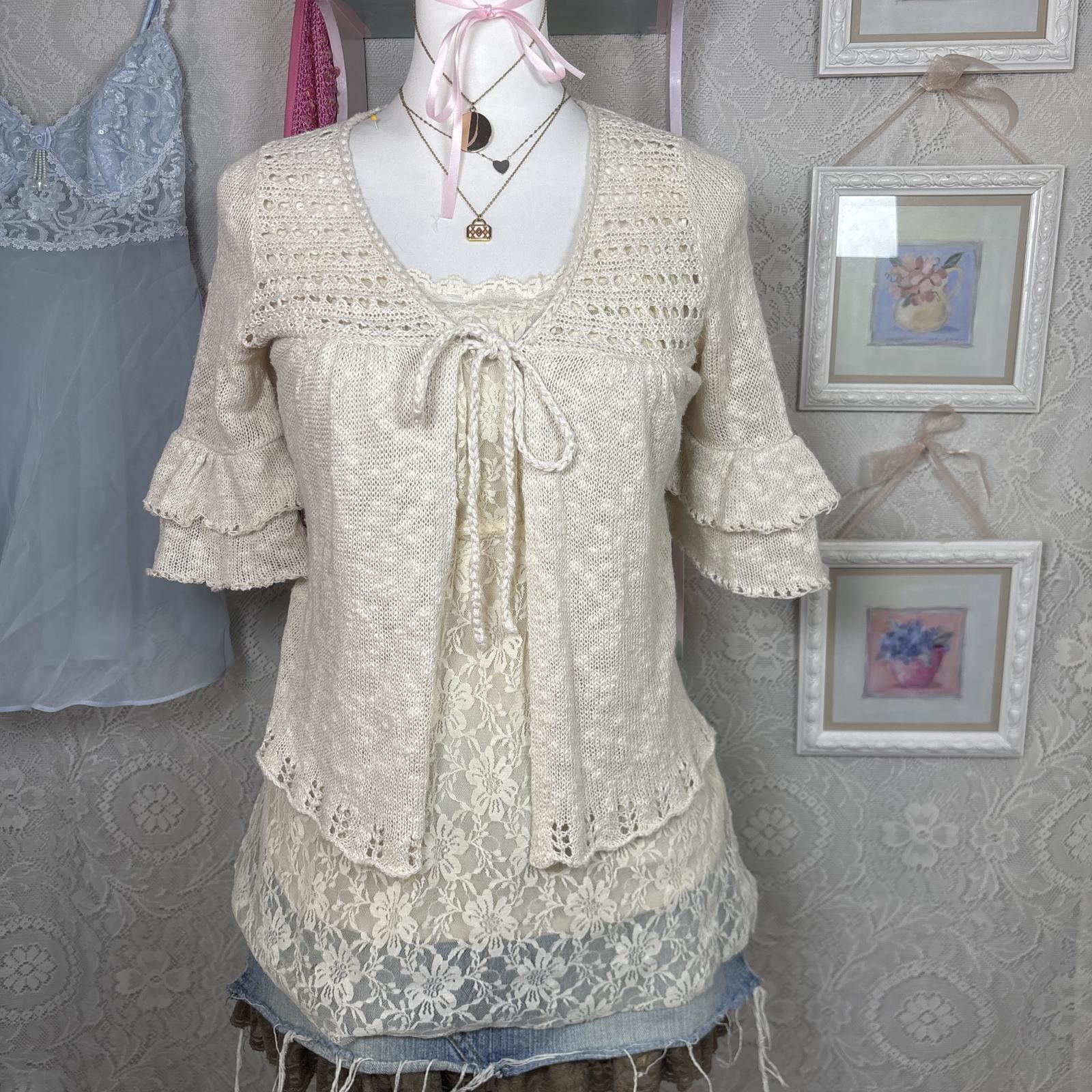 Other y2k crochet ruffle tie cardigan Size XXS / US 00 / IT 34 - 2 Thumbnail