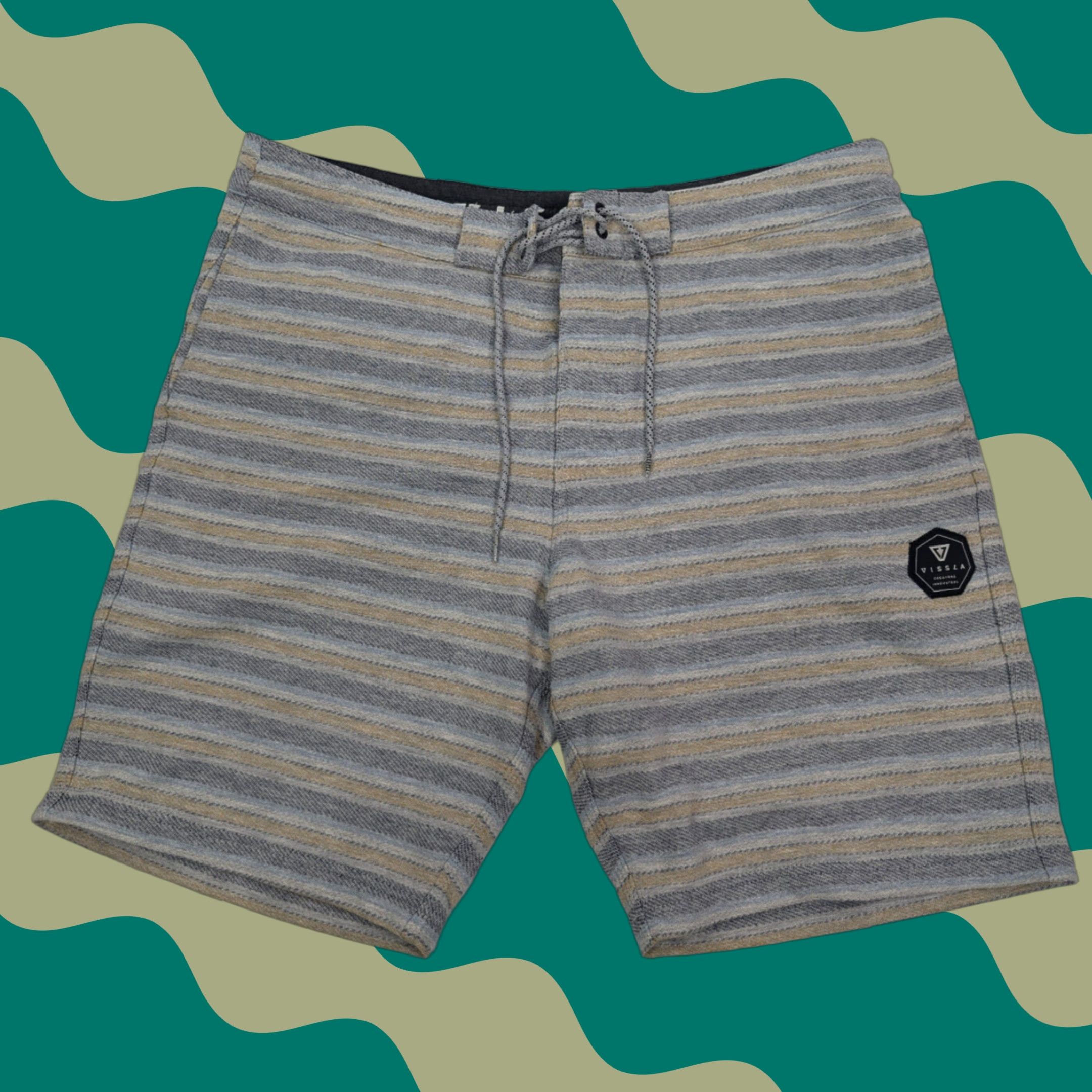 Vissla Vissla Shorts Mens XL Gray Surfer Fleece Sweat Short Striped Drawstring Casual Size US 36 / EU 52 - 1 Thumbnail