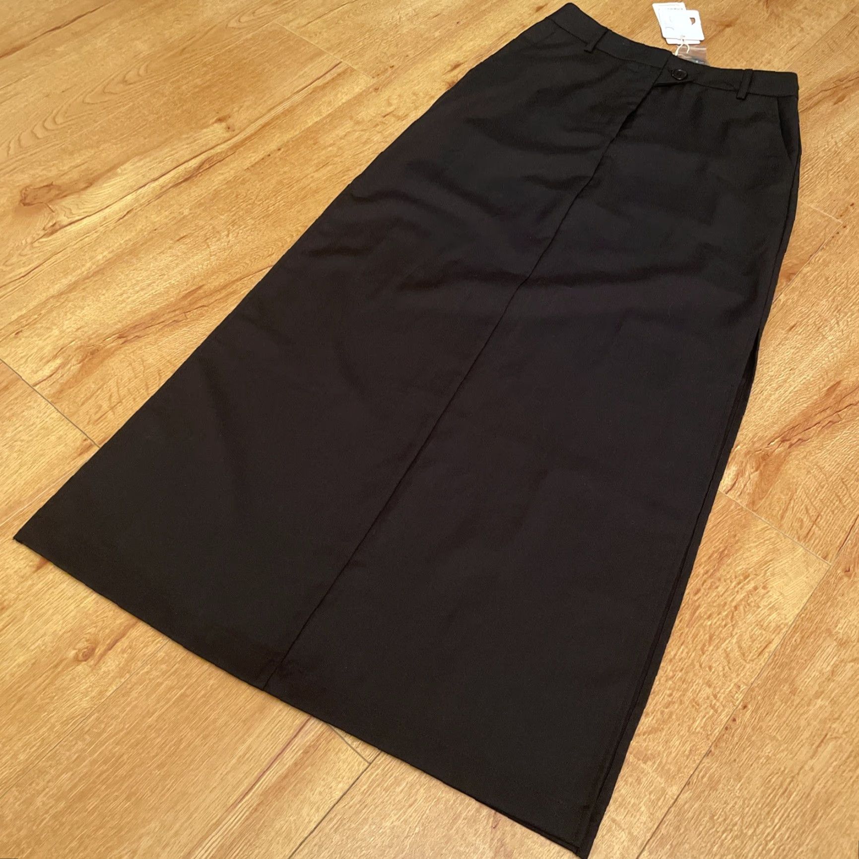 Vintage VINTAGE? No. New Commense Maxi Small Black Utility Skirt Side Slits Y2K Minimalist NWT Goth Size 28" / US 6 / IT 42 - 2 Thumbnail