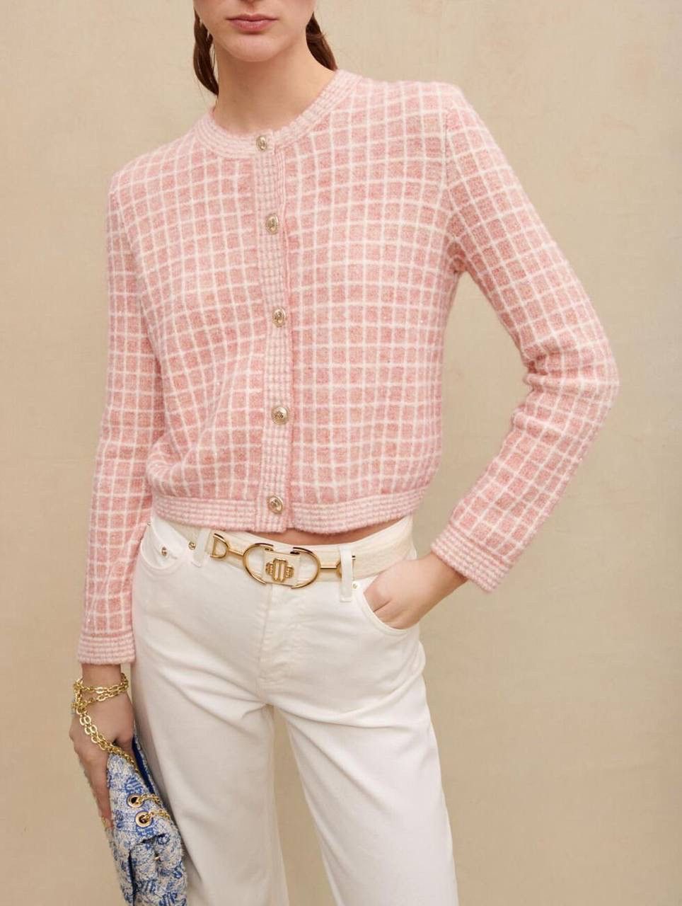 Maje Maje Women's Tweed-Style Pink Wool / Mohair Knit Cardigan, S Size S / US 4 / IT 40 - 6 Thumbnail