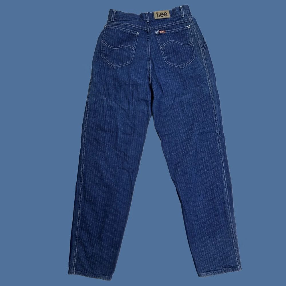 Lee VINTAGE Lee Jeans Blue Pinstripe High Rise Straight Leg Denim 25 x 30 Womens 90s Straight Jeans Size 42" / US 20 - 1 Thumbnail