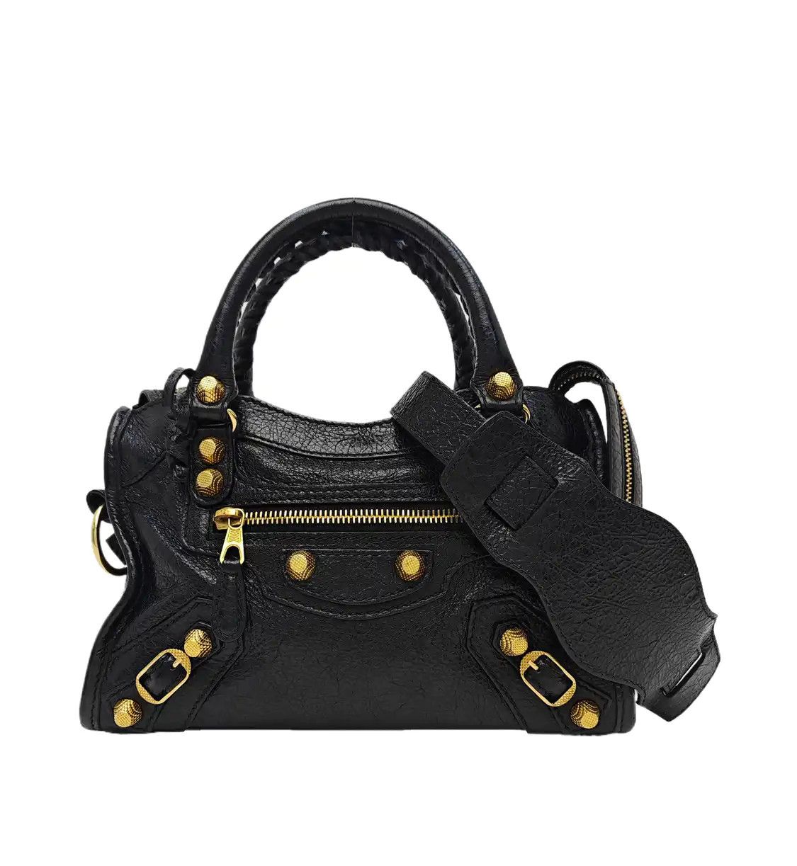 Balenciaga Classic City Mini Black Sheepskin Stud Woven Motorcycle Shoulder Bag, Women's