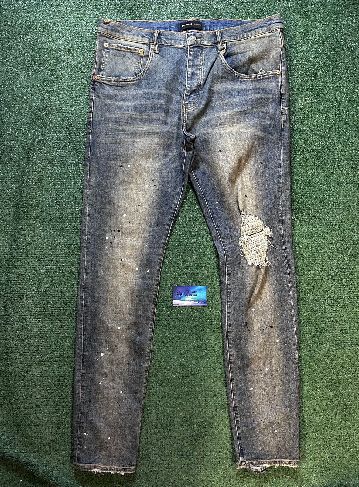 Purple brand P002 indigo paint splatter jeans
