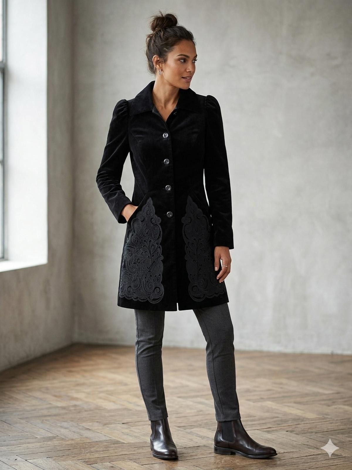 Mango Mango Moments Embroidered Velvet Coat S victorian goth lux Size S / US 4 / IT 40 - 2 Thumbnail