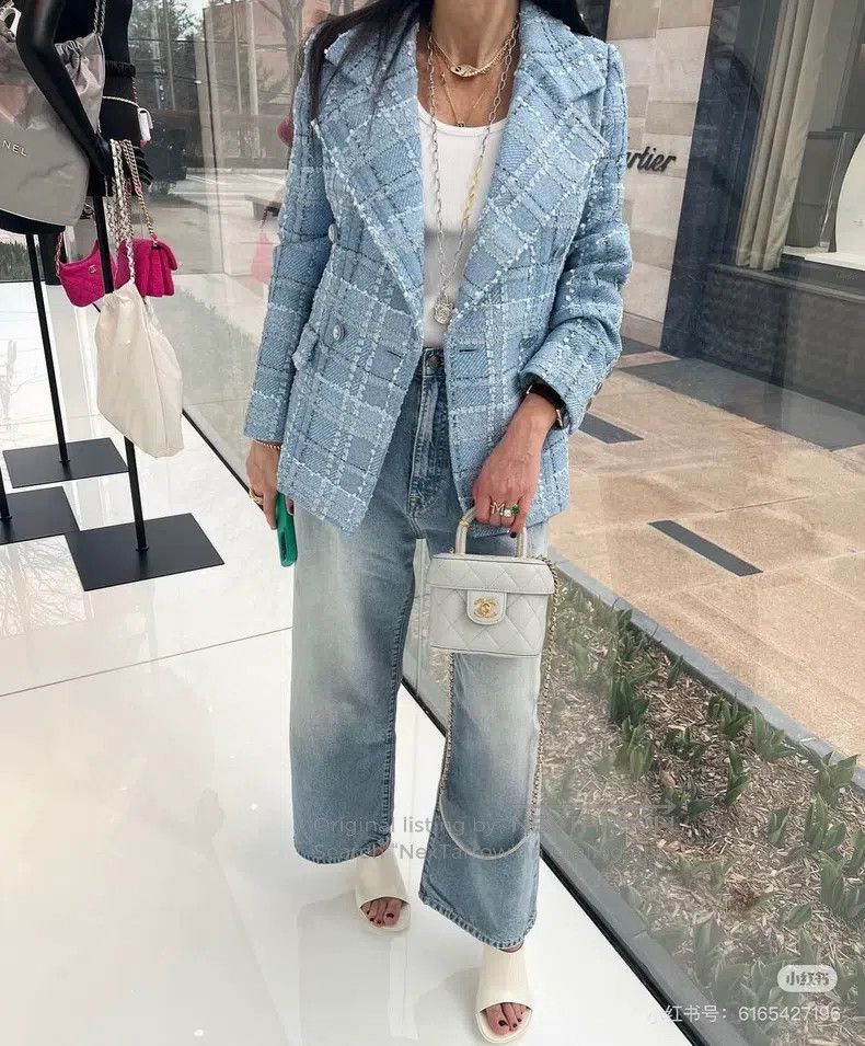 Chanel Chanel Blue plaid tweed coat Size XS / US 0-2 / IT 36-38 - 9 Thumbnail