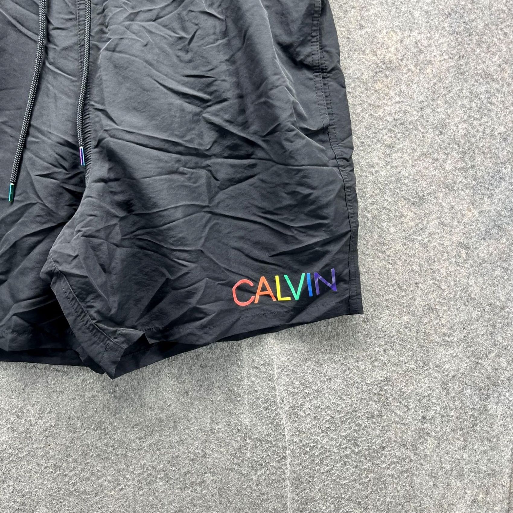 Calvin Klein Calvin Klein Swim Trunks Mens XXL Black Rainbow Pride Logo Drawstring Bottoms (Solid) Size US 39 - 7 Thumbnail