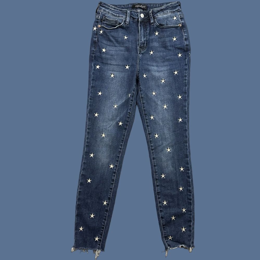 Denime Judy Blue Jeans Women’s 5/27 Dark Wash Denim Embroidered Star Skinny Fit Stretch Jeans Size 27" / US 4 / IT 40 - 1 Thumbnail