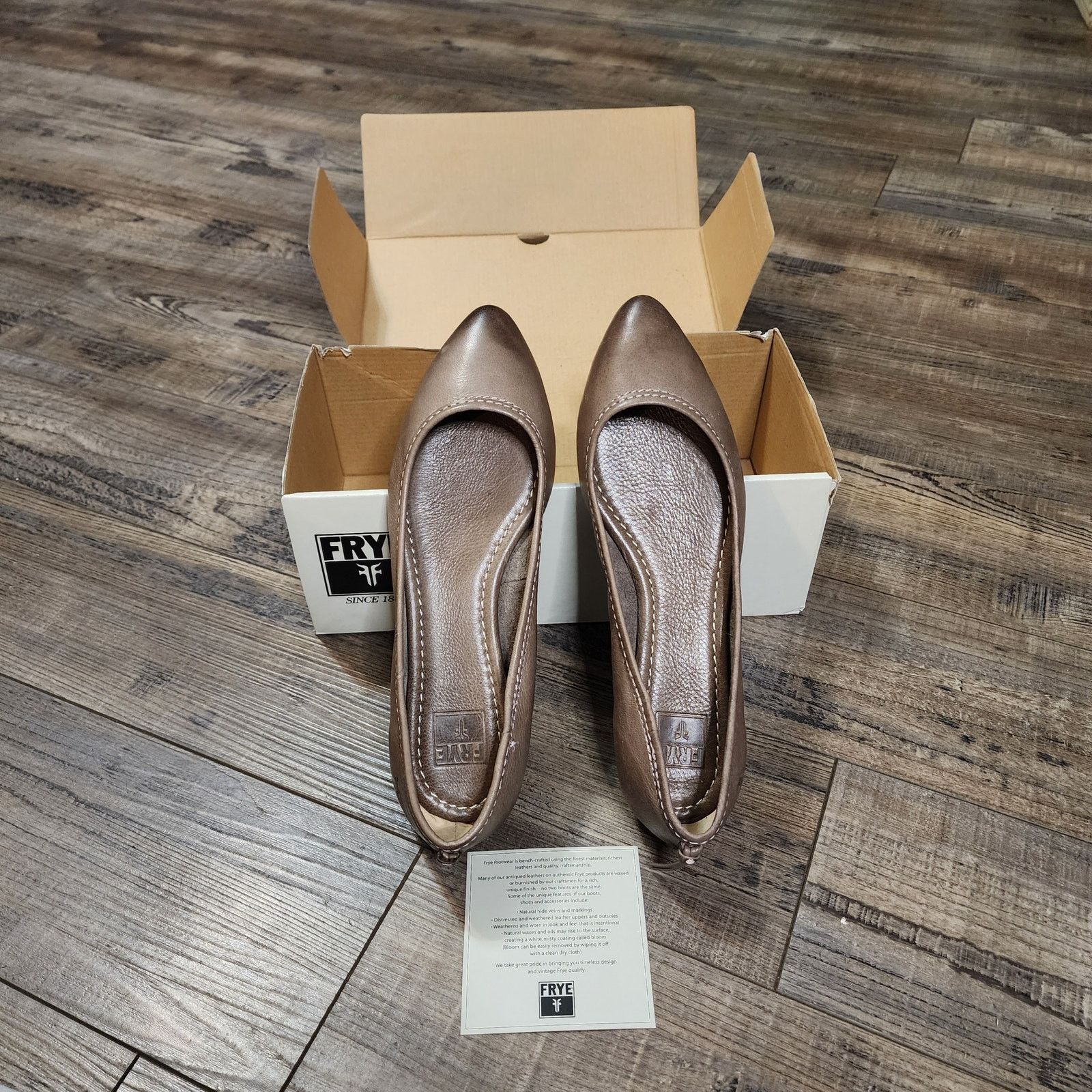 FRYE Regina Ballet Flat brown Pointed Toe Leather Flats 7shf