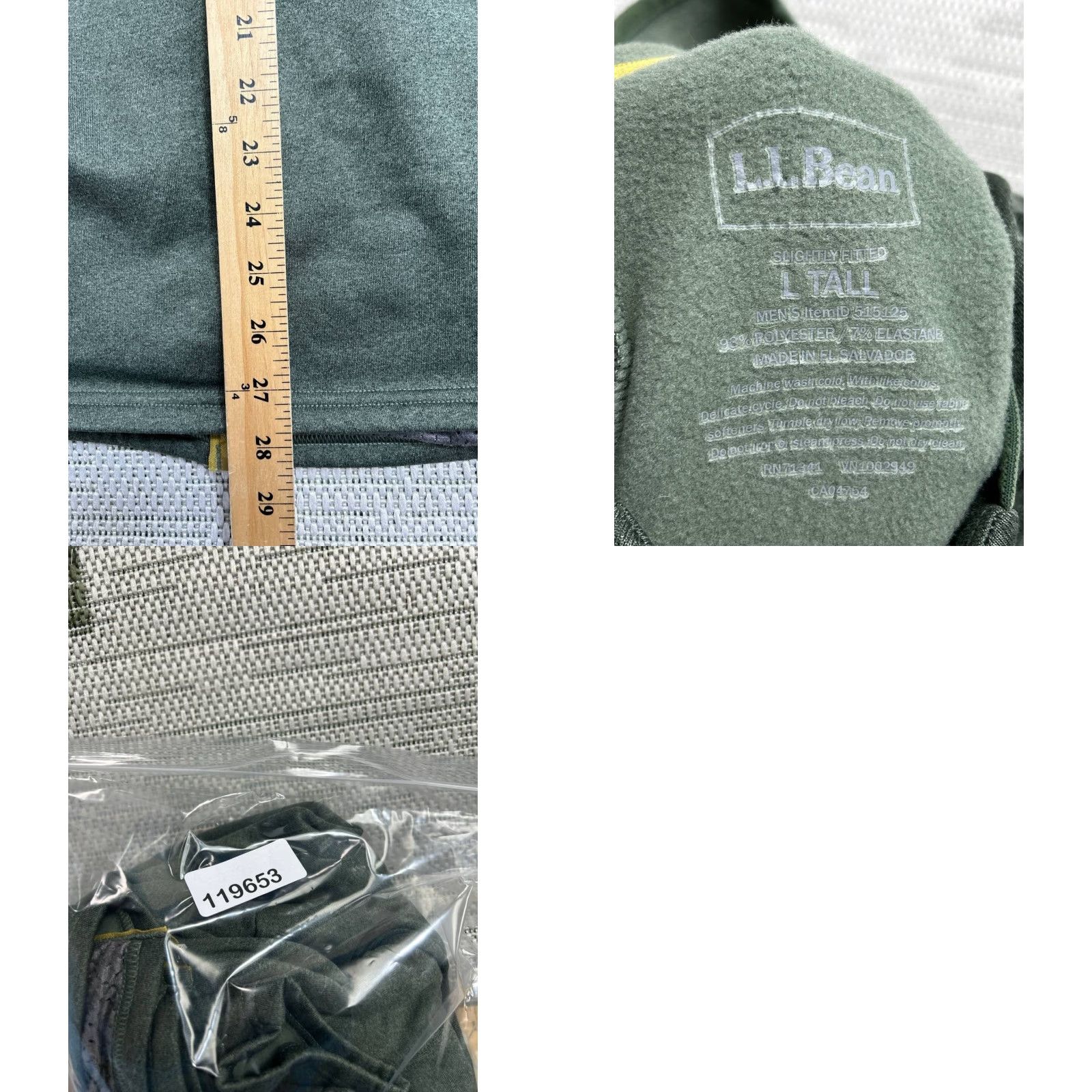 Vintage L.L. Bean Hoodie Mens Large Green Stretch Fleece Lined Slightly Fitted Full Zip Shirt Size US L / EU 52-54 / 3 - 8 Thumbnail