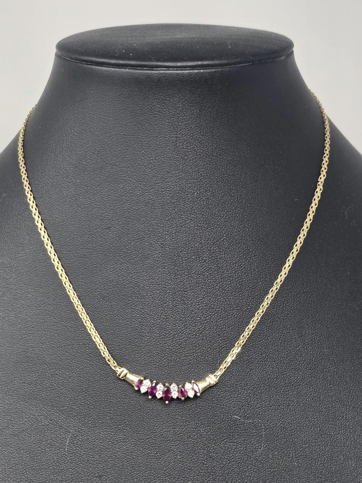 The Unbranded Brand 14k Gold 1.46ctw Natural Ruby & Diamond Cluster Necklace 16" Size ONE SIZE - 2 Thumbnail