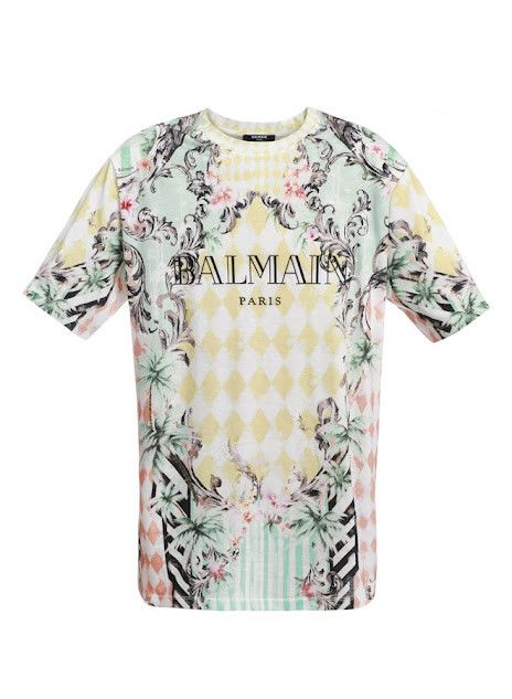 Balmain o1s1wg110725 Logo Baroque Crewneck T-Shirt in Multicolor Size S / US 4 / IT 40 - 1 Thumbnail