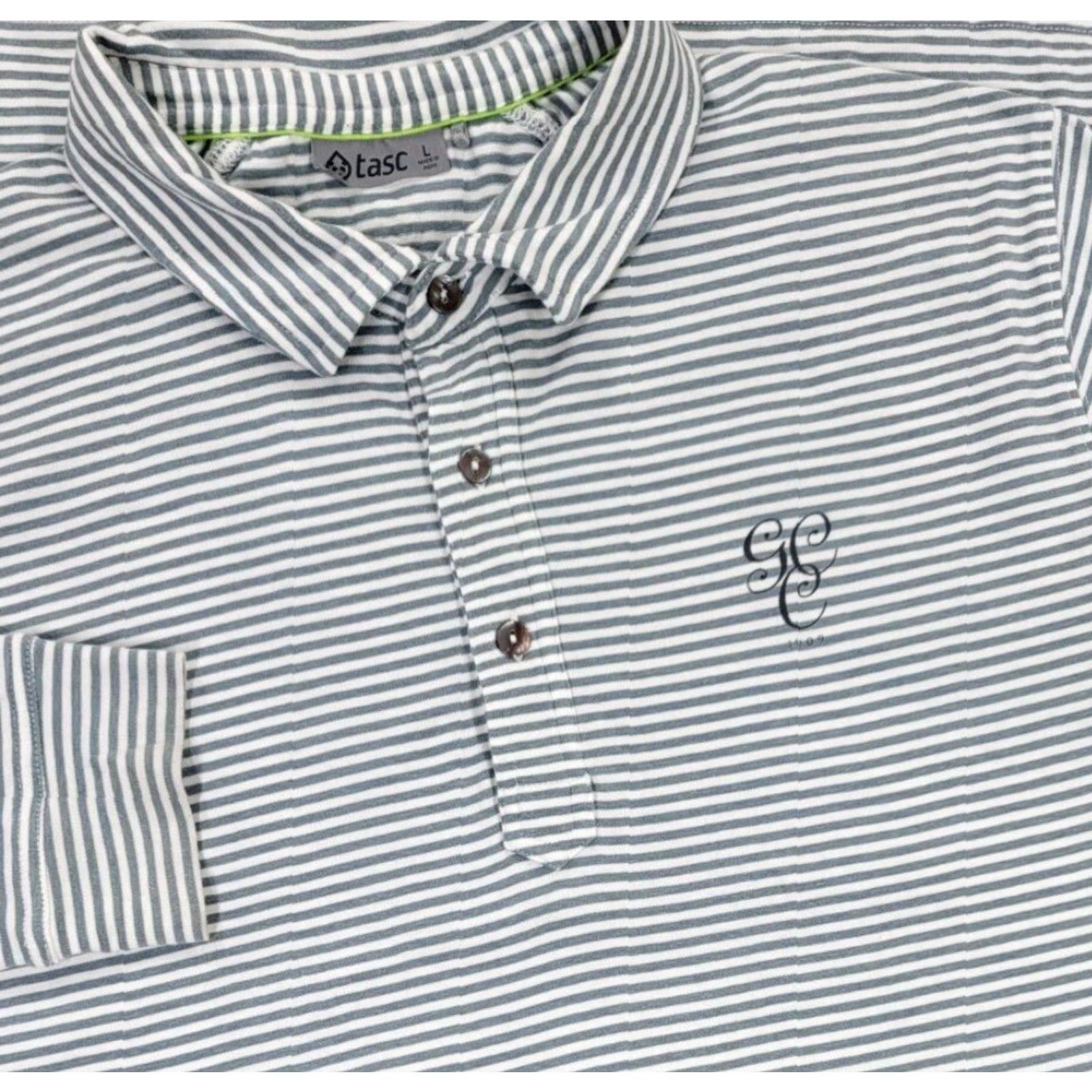 Vintage Tasc Polo Shirt Mens Striped Long Sleeve Cotton Blend Gray White Size L Size US L / EU 52-54 / 3 - 2 Thumbnail
