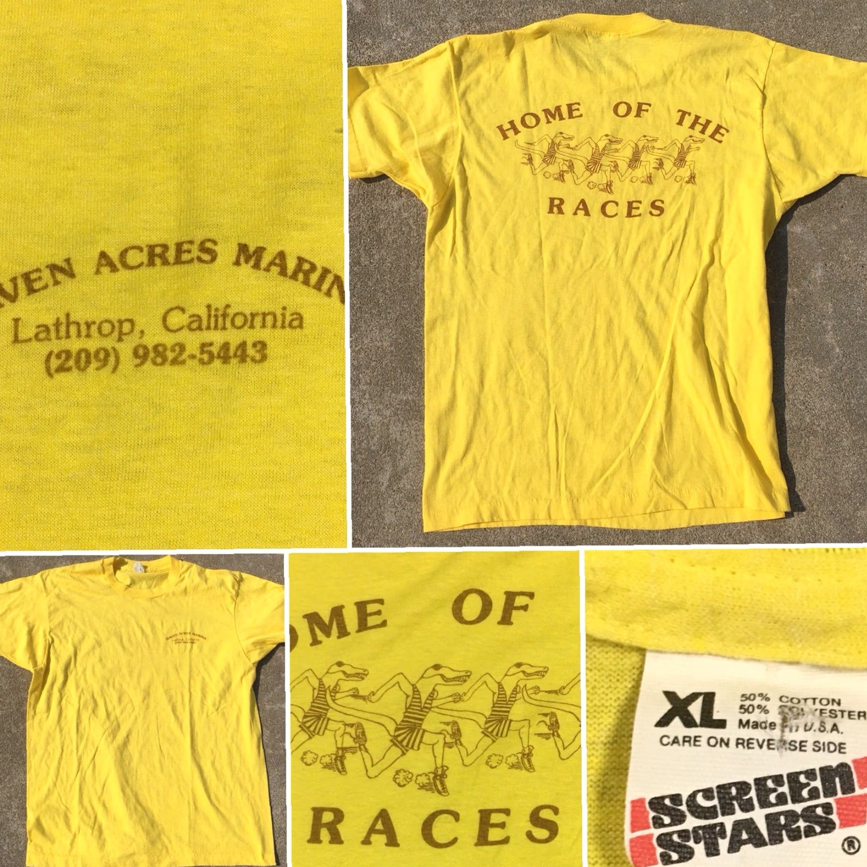 Vintage VINTAGE Screen Stars T Shirt 1980s XL Yellow Men Graphic Tee Lathrop California Alligator Races Sportswear/Beach Size US XL / EU 56 / 4 - 3 Thumbnail