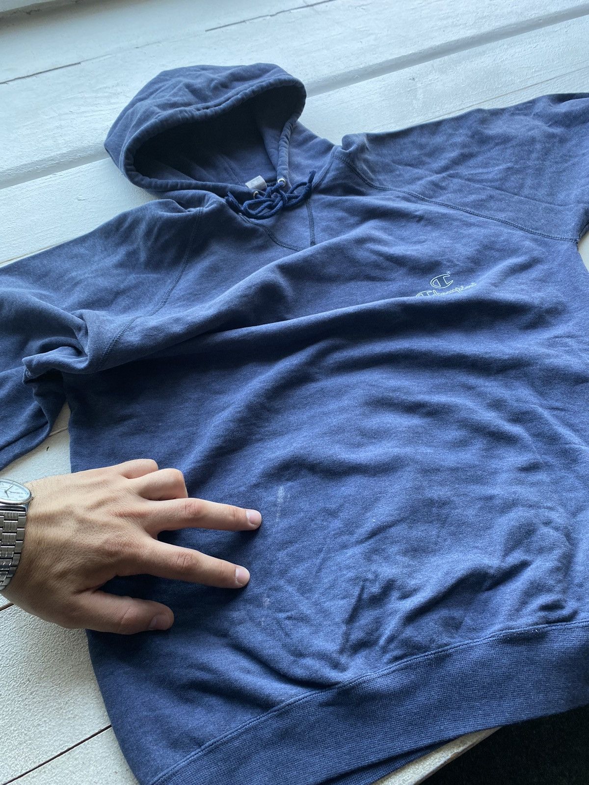 Champion 🔥90s Champion Sun Faded Oversized Blue mens Hoodie rare Size US XL / EU 56 / 4 - 15 Thumbnail
