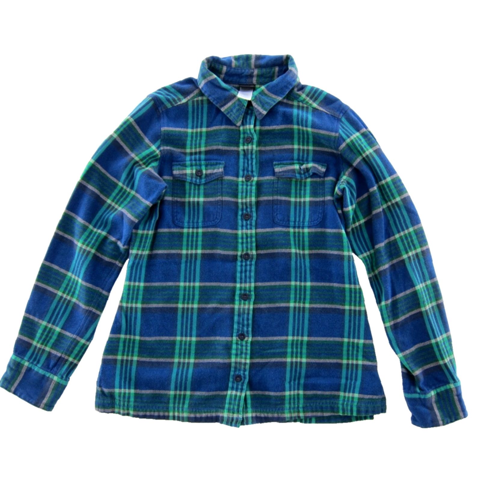 Patagonia VINTAGE Patagonia Shirt Women 6 Patagonia Organic Cotton Blue Green Plaid Long Sleeve Button Up Flannel Shirt 6 Green Plaid 90s Outdoor Pockets Womens Size M / US 6-8 / IT 42-44 - 2 Thumbnail
