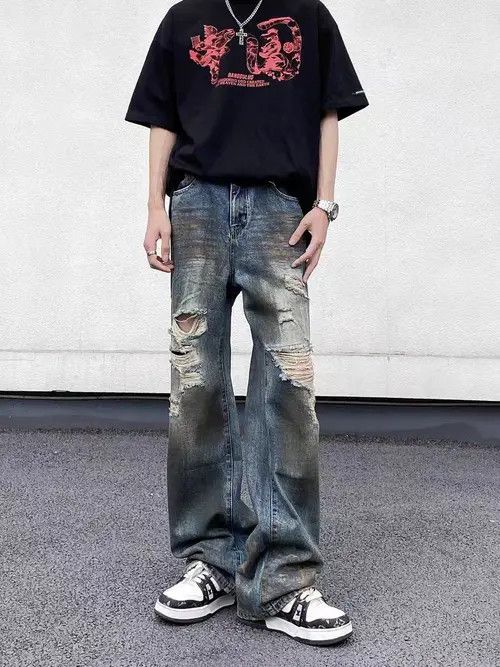 VIBE High street wasteland style ripped tie-dye baggy jeans Size US 34 / EU 50 - 3 Thumbnail