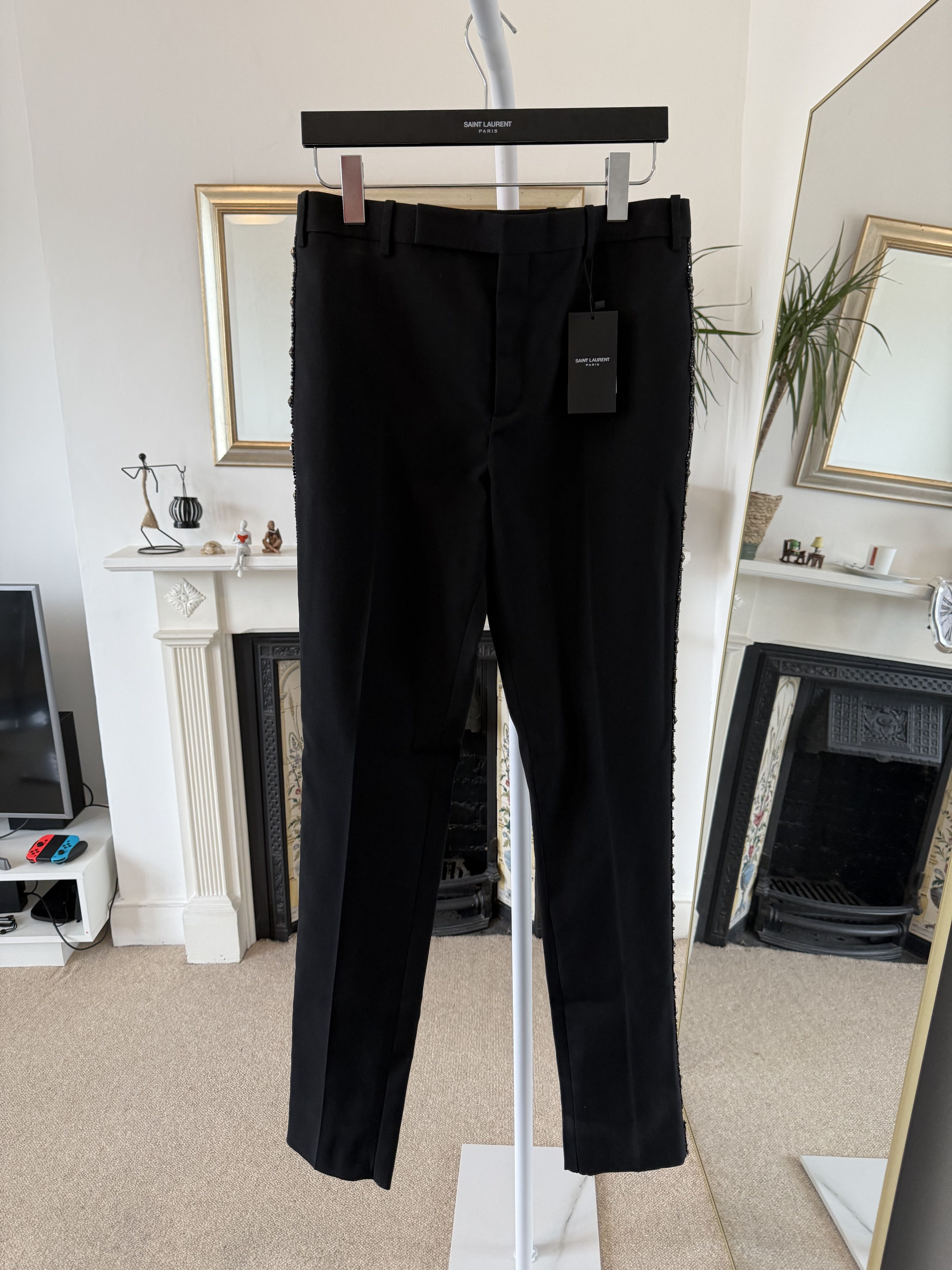 Saint Laurent Paris Saint Laurent Wool Canvas Tuxedo Pants with Studs Size US 30 / EU 46 - 7 Thumbnail