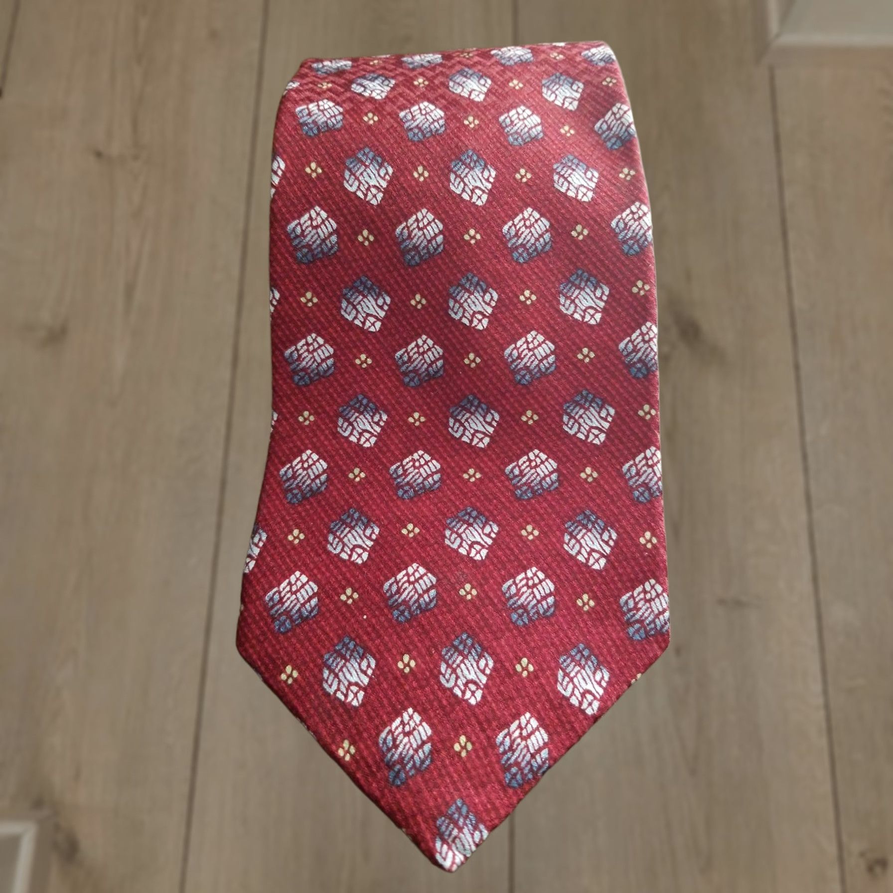 Calvin Klein Calvin Klein Men’s Geometric Patterned Red Silk Tie Size ONE SIZE - 1 Thumbnail