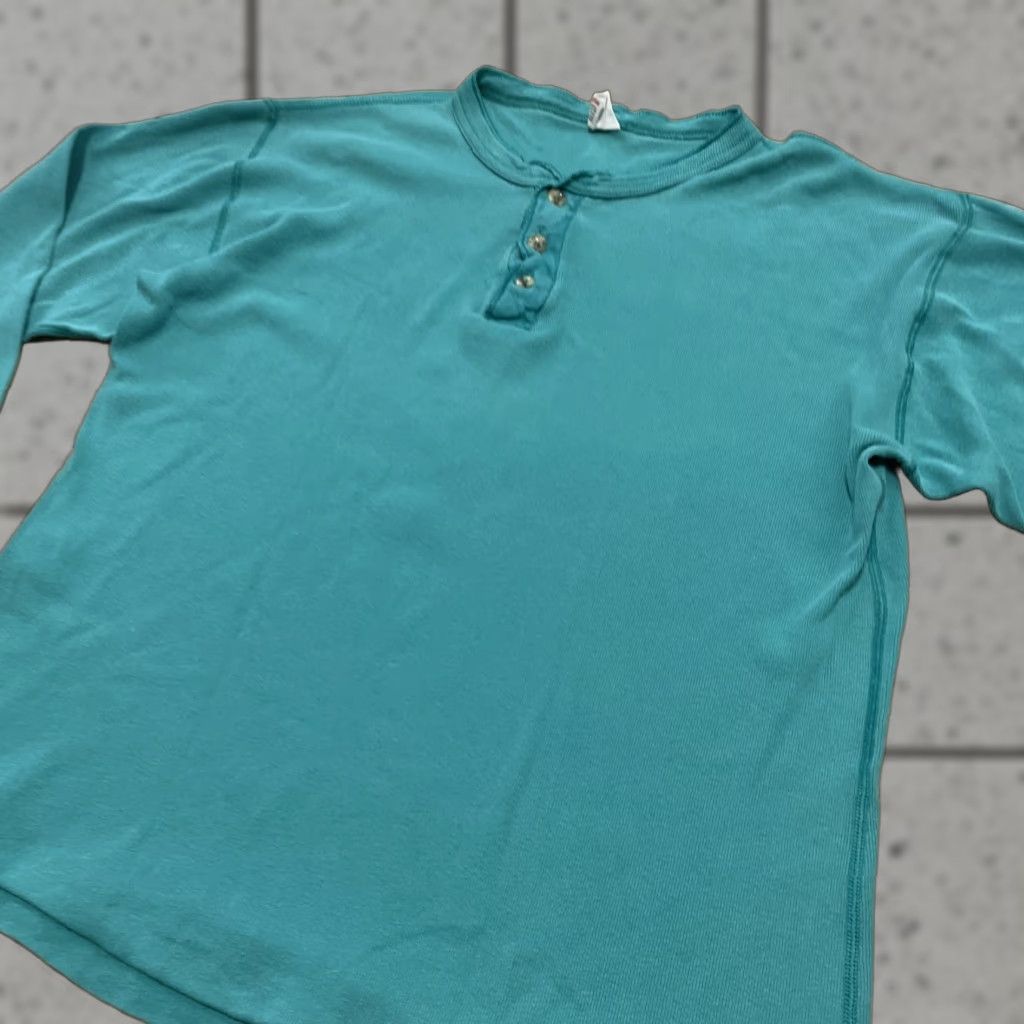 Sears VINTAGE Sears Henley Shirt Men L Aqua Teal Blue 70s Retro Western Knit 42" Chest Long Sleeve T-Shirt Mens Size US L / EU 52-54 / 3 - 1 Thumbnail