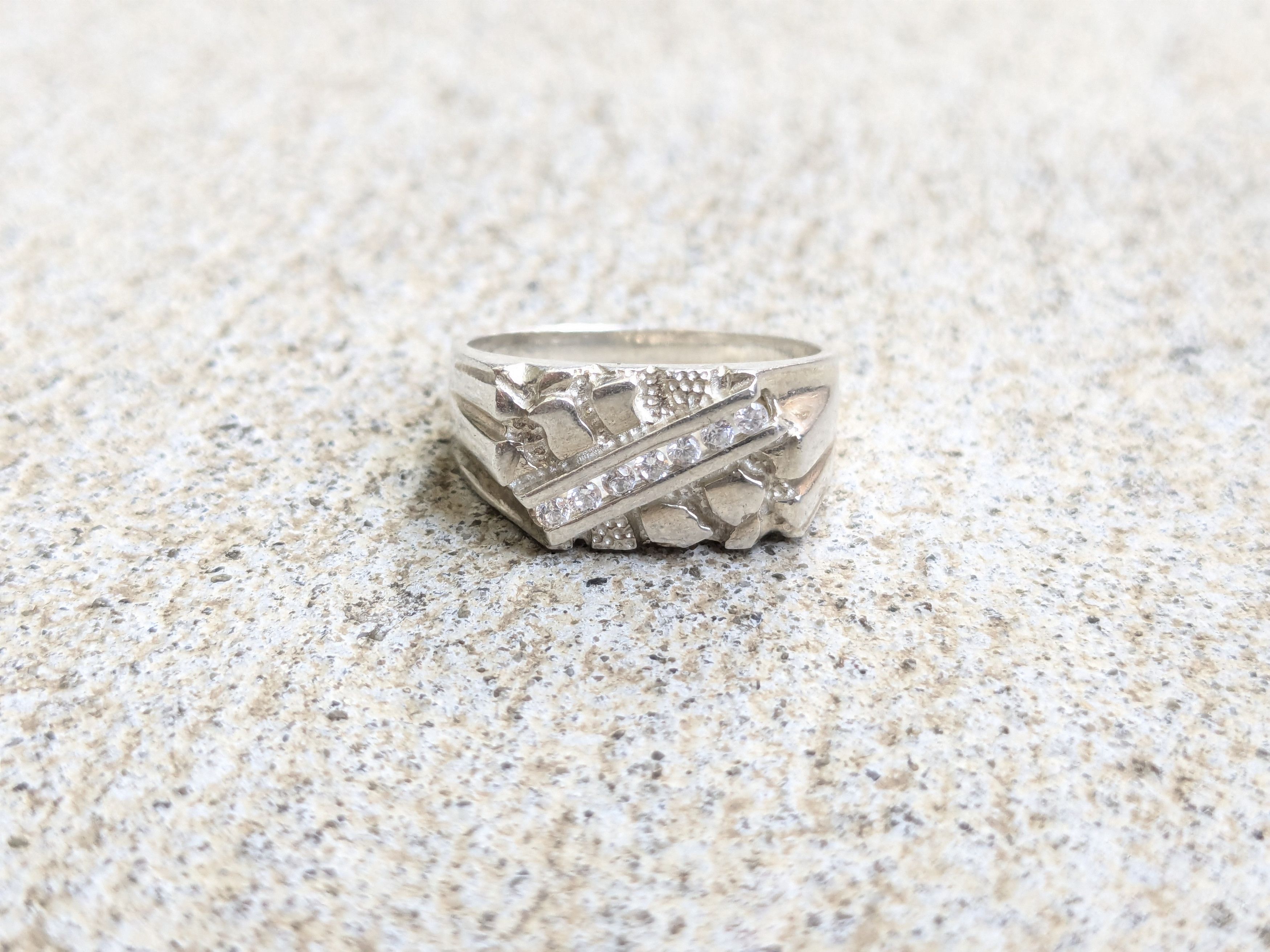 Jewelry × Vintage Sterling Silver Ring Nugget CZ Clear 9.75 Band Size ONE SIZE - 3 Thumbnail