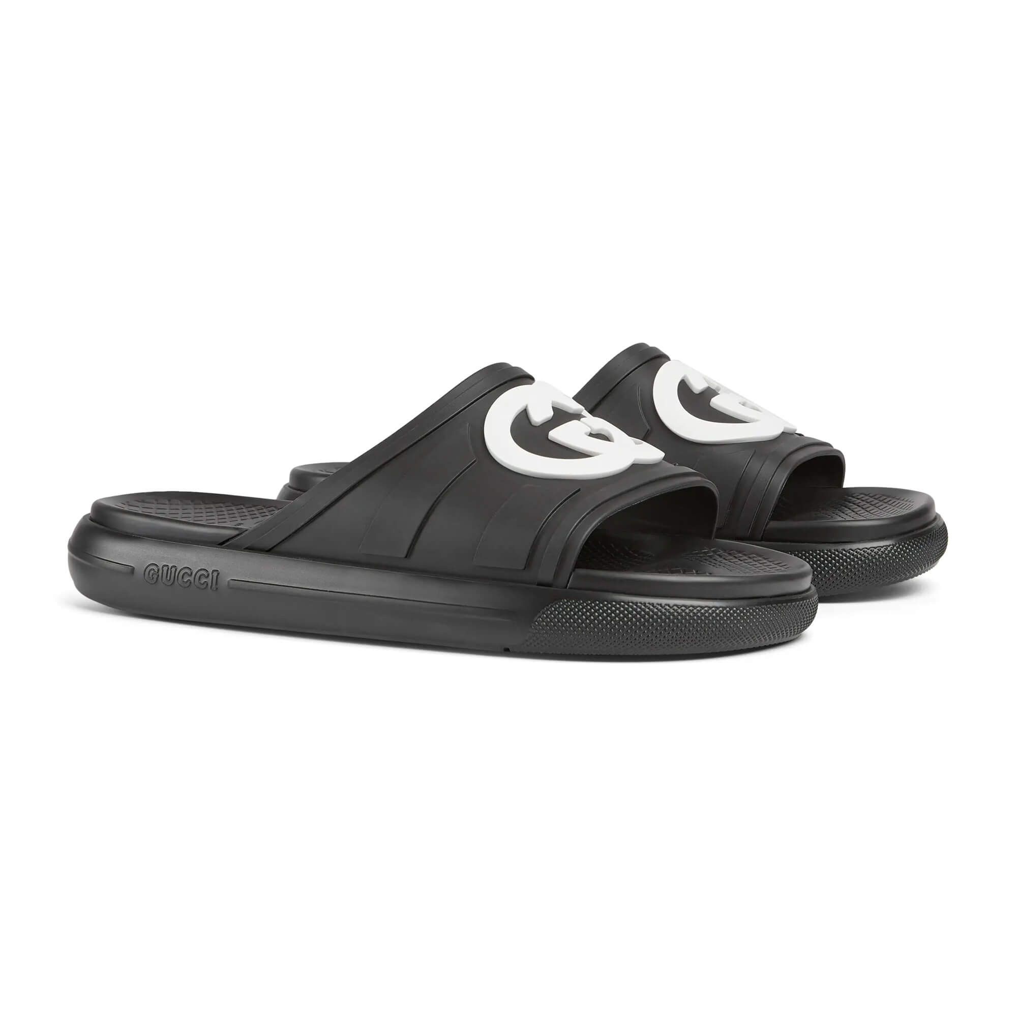 Interlocking G Rubber Footbed Sandals Slides in black